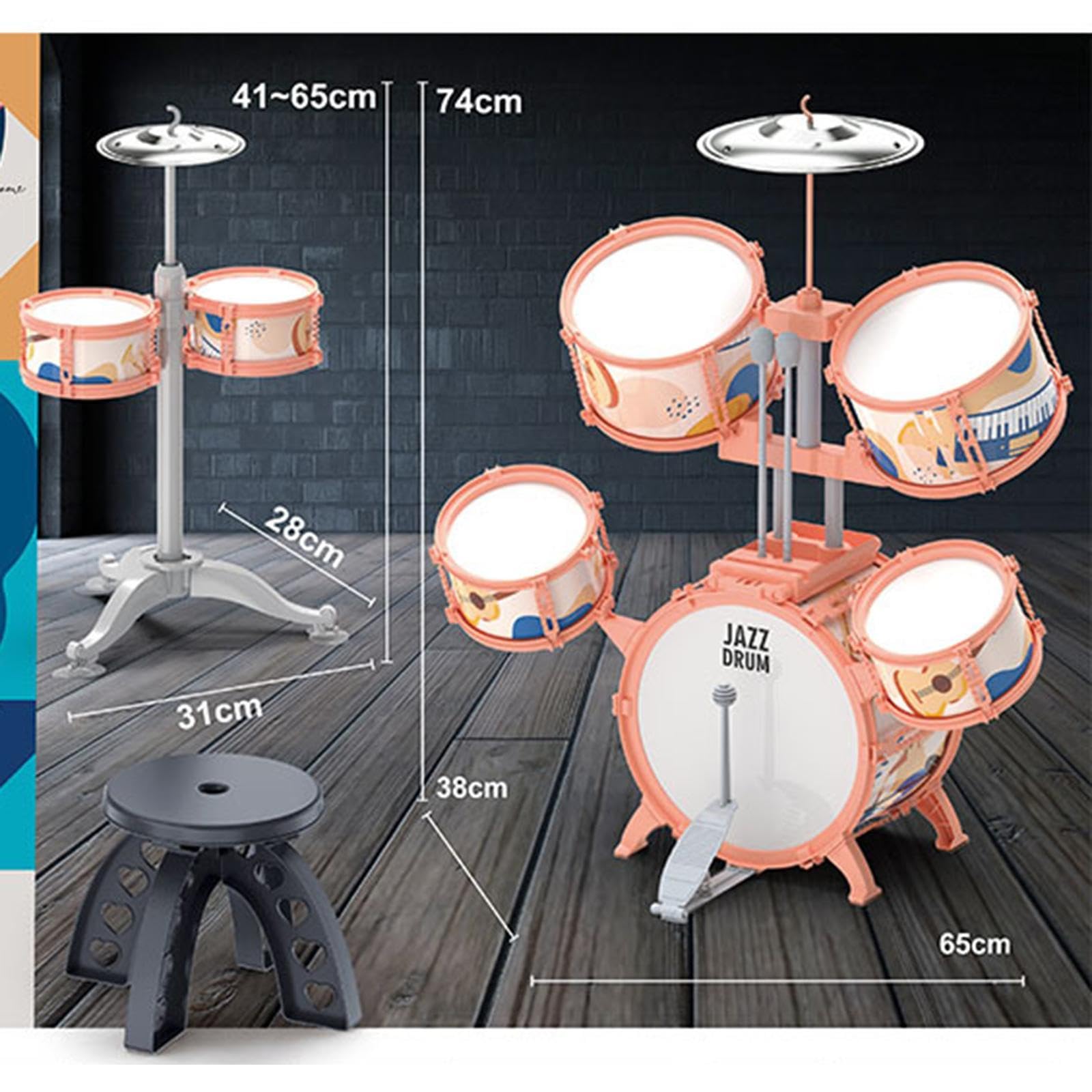 Set Batteria Jazz Per Bambini Con Panchina