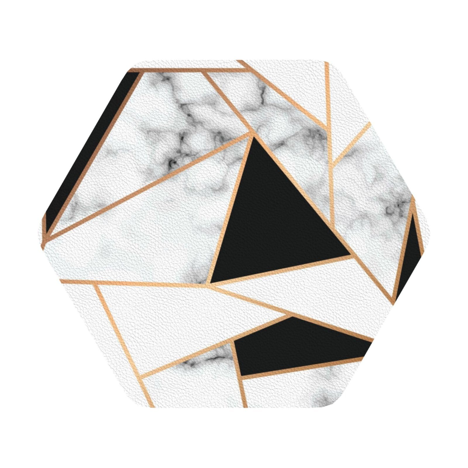 Black and White Marble Texture PU Leather Coasters Set of 6 Hexagon Drink Coasters