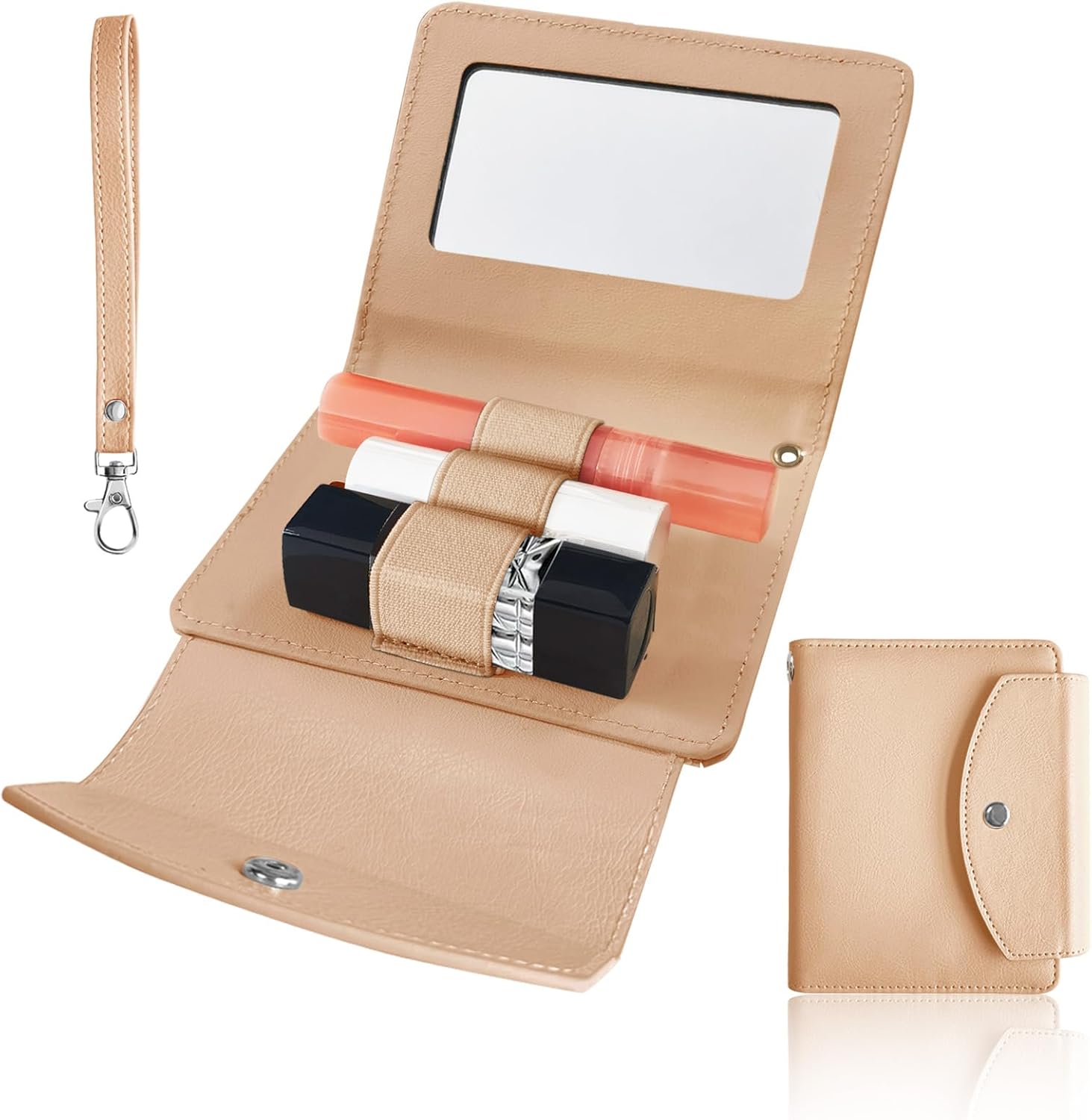 PU Lipstick Case Holder with Mirror Holds 3pcs of Long Lipsticks Keychain Holder with Clip Travel Cases Organizer Bag for Outside Mini Bag Pouch Gift for Women PU Lipstick Case Holder with Mirror Holds 3pcs of Long Lipsticks Keychain Holder with Clip Travel Cases Organizer Bag for Outside Mini Bag Pouch Gift for Women