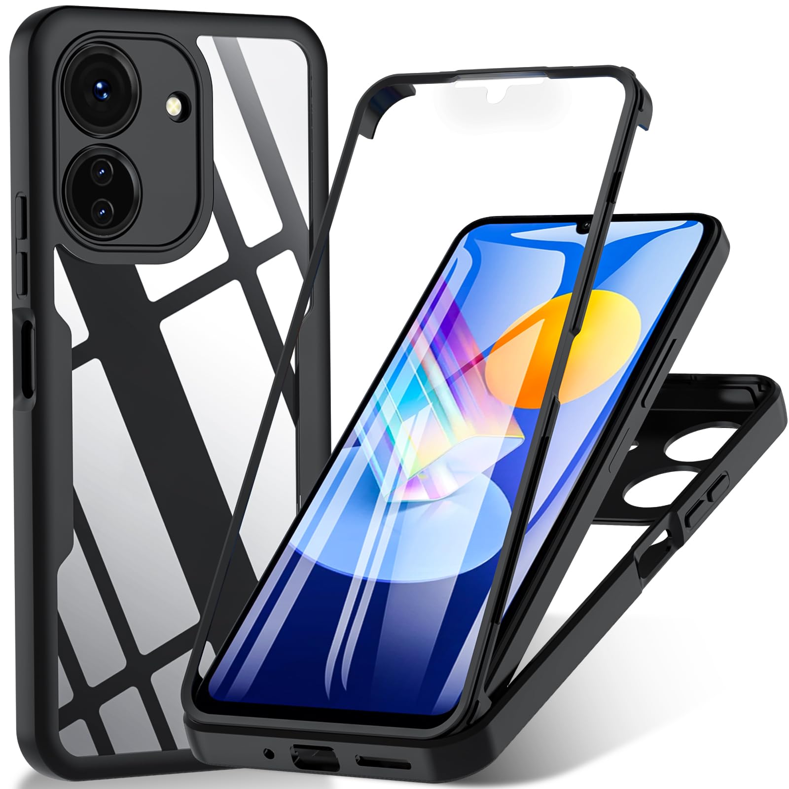 Hensinple For Redmi 13C Case, 360 Degree Protective Case for Xiaomi Redmi 13C 4G / Xiaomi Poco C65 Case with Screen Protector, Poco C65 Protective Case, Shockproof, Redmi 13C Protection Front and Back
