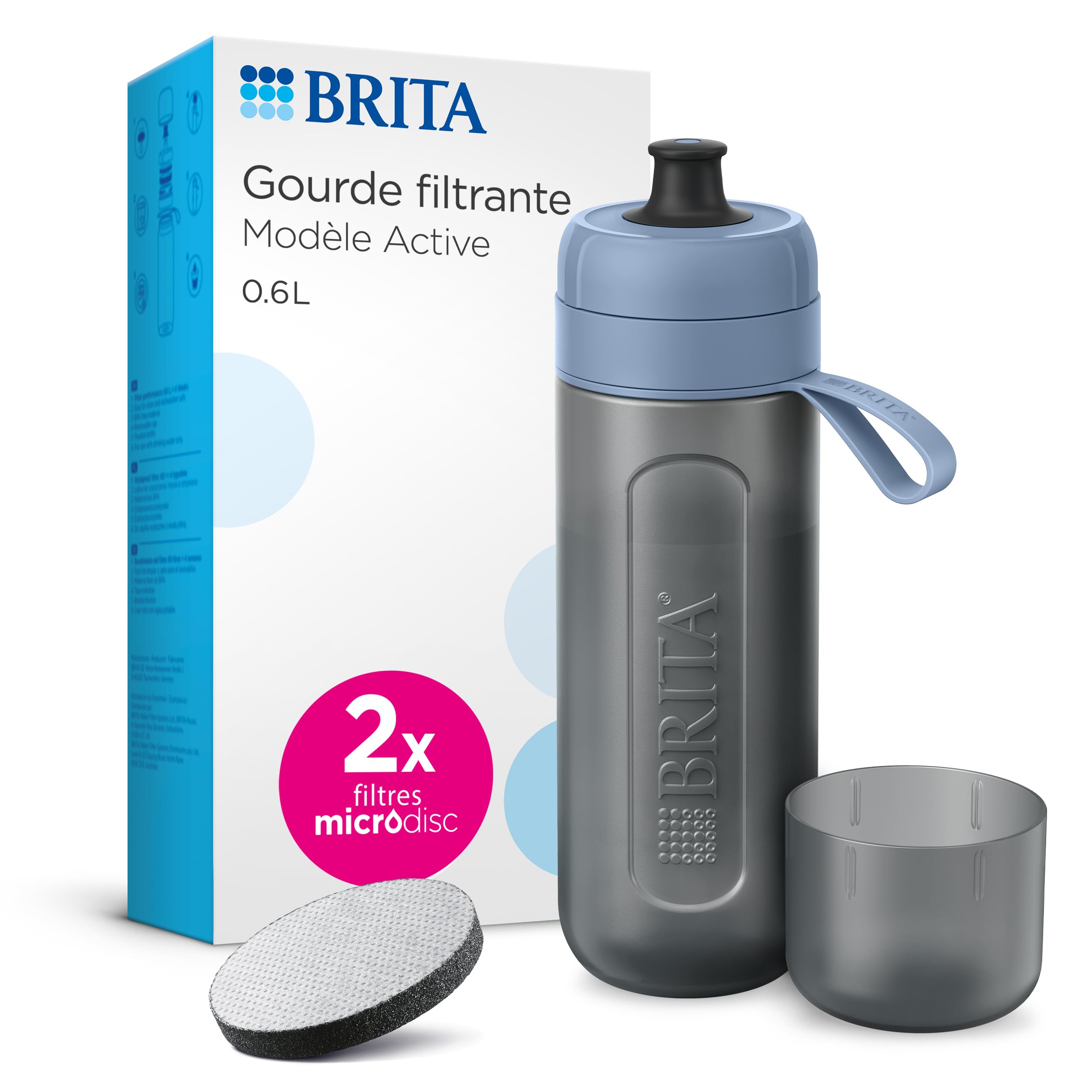 BRITA Bouteille Filtrante Active 0,6L Bleu Foncé Inclus 2 MicroDiscs - 2