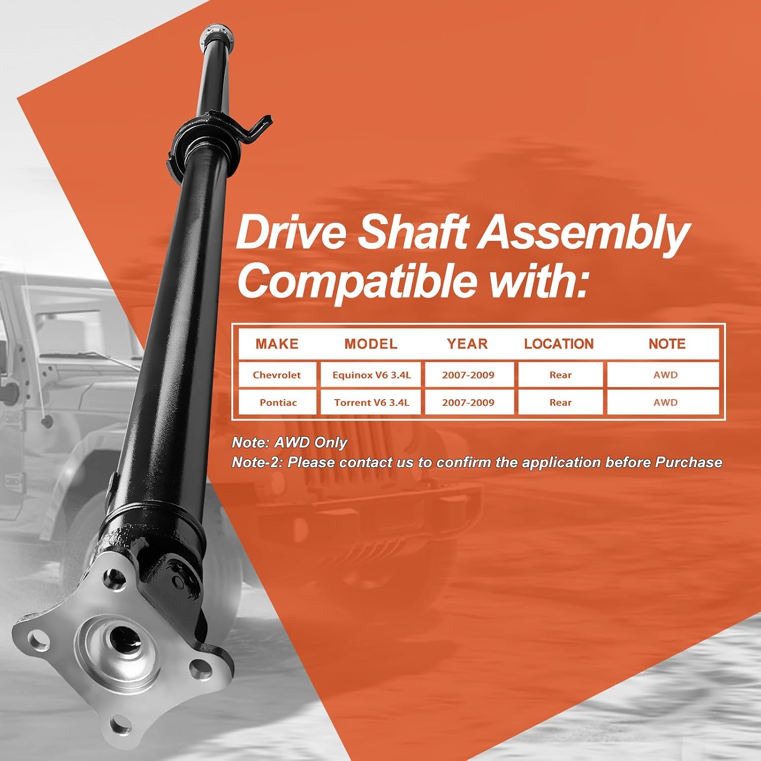 946-035 Rear Drive Shaft Prop Shaft Driveshaft Assembly [AWD] Compatible with Chevrolet Equinox & Pontiac Torrent 2007 2008 2009 V6 3.4L, Sport Utility, Replace OE 20811303, 19355361