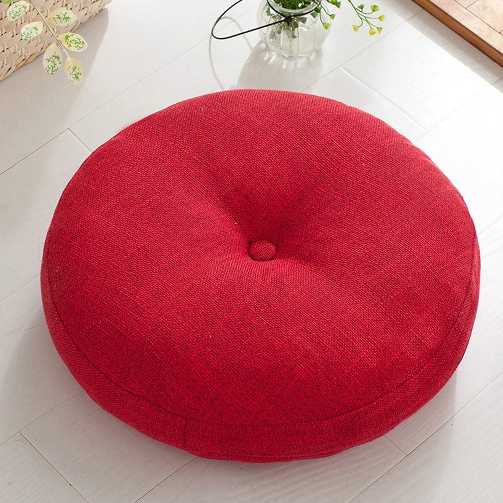 Coussin Rond épais En Lin 45x45cm - Style Japonais - Pour Sol, Chaise, Balcon - Housse Détachable - Bleu Lac