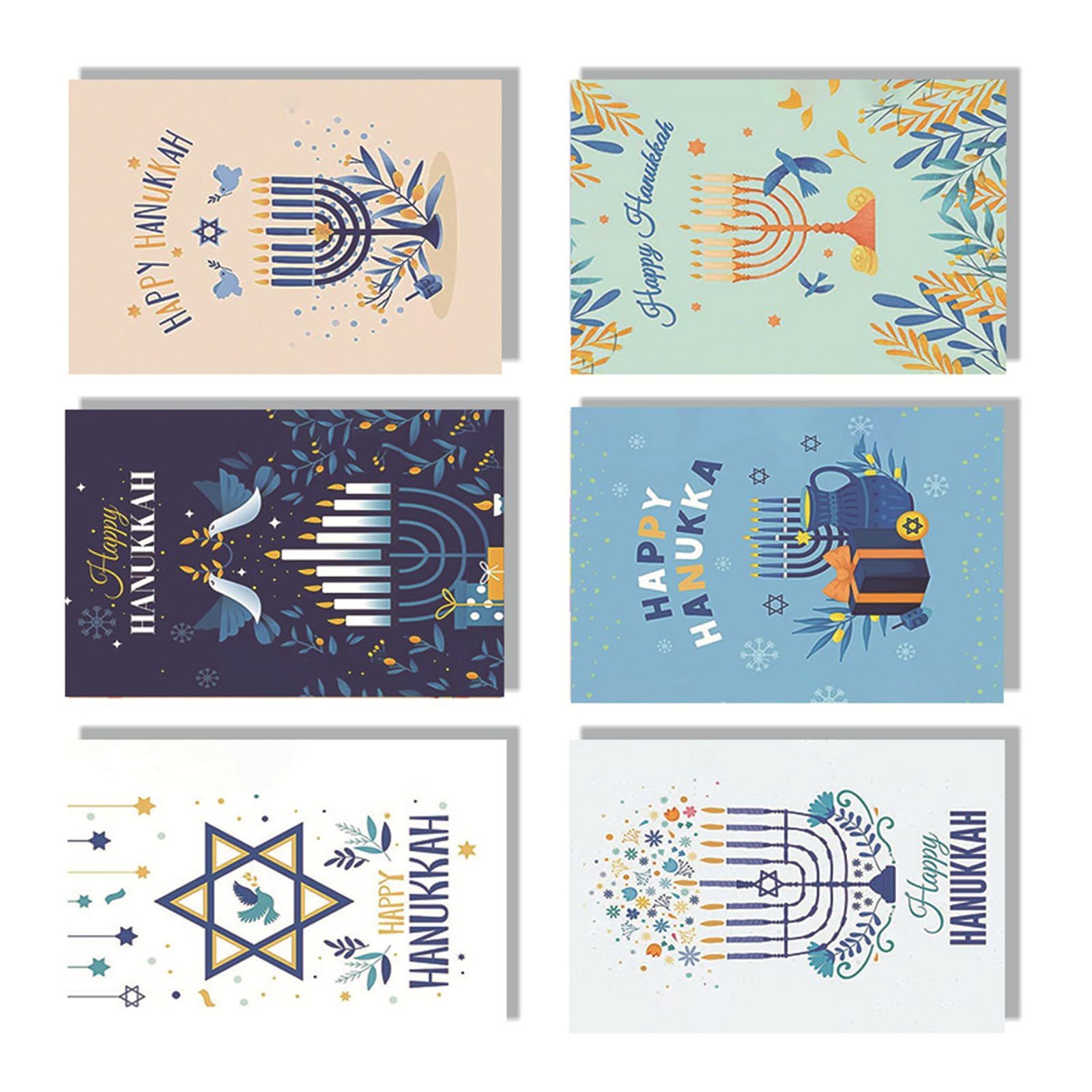 30Pcs Menorah Bird Print Hanukkah Greeting Cards With Envelopes Happy Hanukkah Greeting Note Cards For Chanukah Holiday Grandma Gift