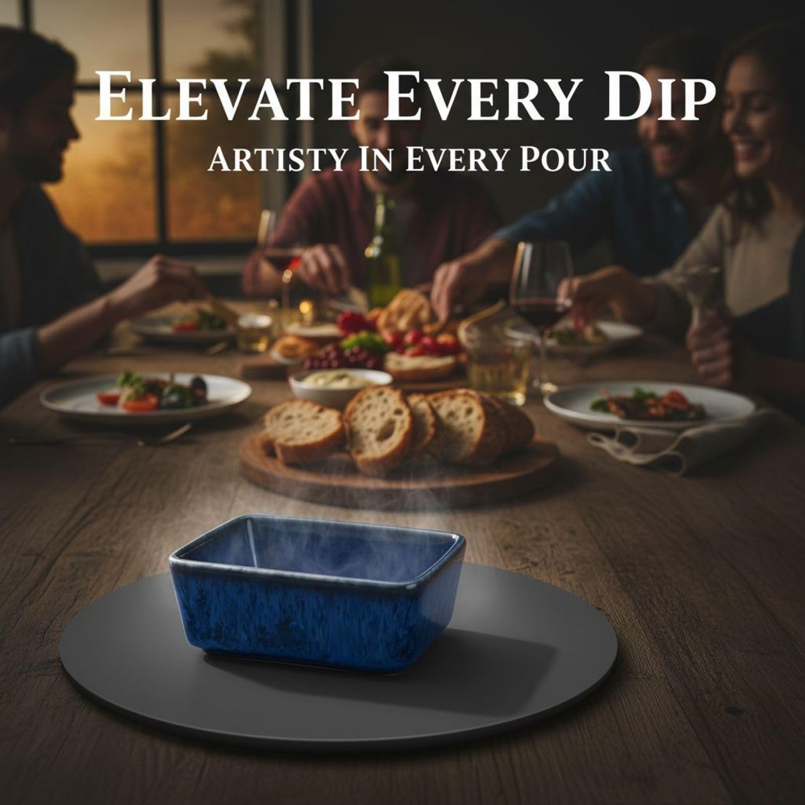 4er-Set Keramik-Saucenschalen, tiefe quadratische Dip-Schälchen in Dunkelblau mit reaktiver Glasur, 9 x 9 x 3,5 cm, 150 ml kleine Vorspeisenteller, Steinzeug für Dips und Saucen