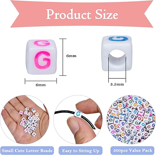 Miniatura 7 de 500 cuentas de letras blancas con letra G de 0.236 x 0.236 pulgadas, cuentas cuadradas de letras acrílicas del alfabeto, cuentas sueltas para