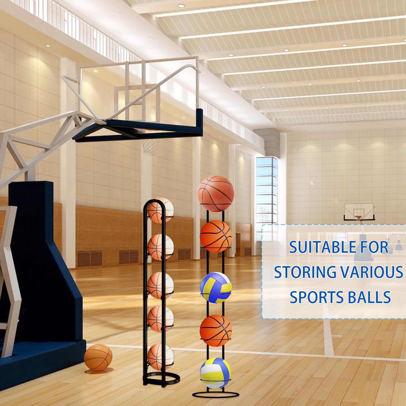 Porta Palloni da Calcio con Borsa a Rete Scaffale Portaoggetti per Palloni Rimovibile a 5 Livelli in Ferro Porta Pallone Pallacanestro per Attrezzature Sportive Basket Pallavolo