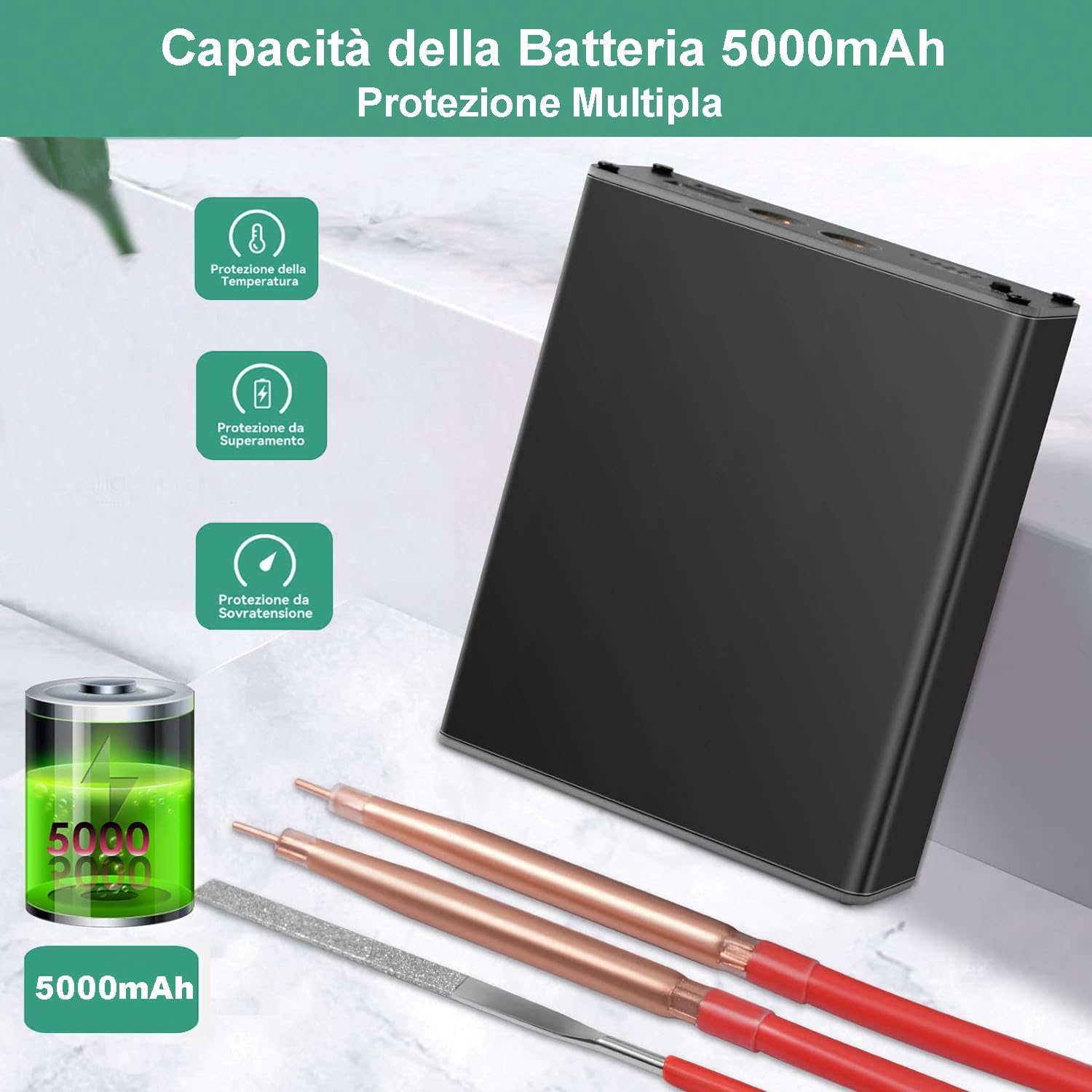 Batteria Spot Welder con 11 livelli di potenza di saldatura, 5000mAh batteria, 2M foglio di nichel-plate, per la fabbricazione di pacchi batteria (Nero)
