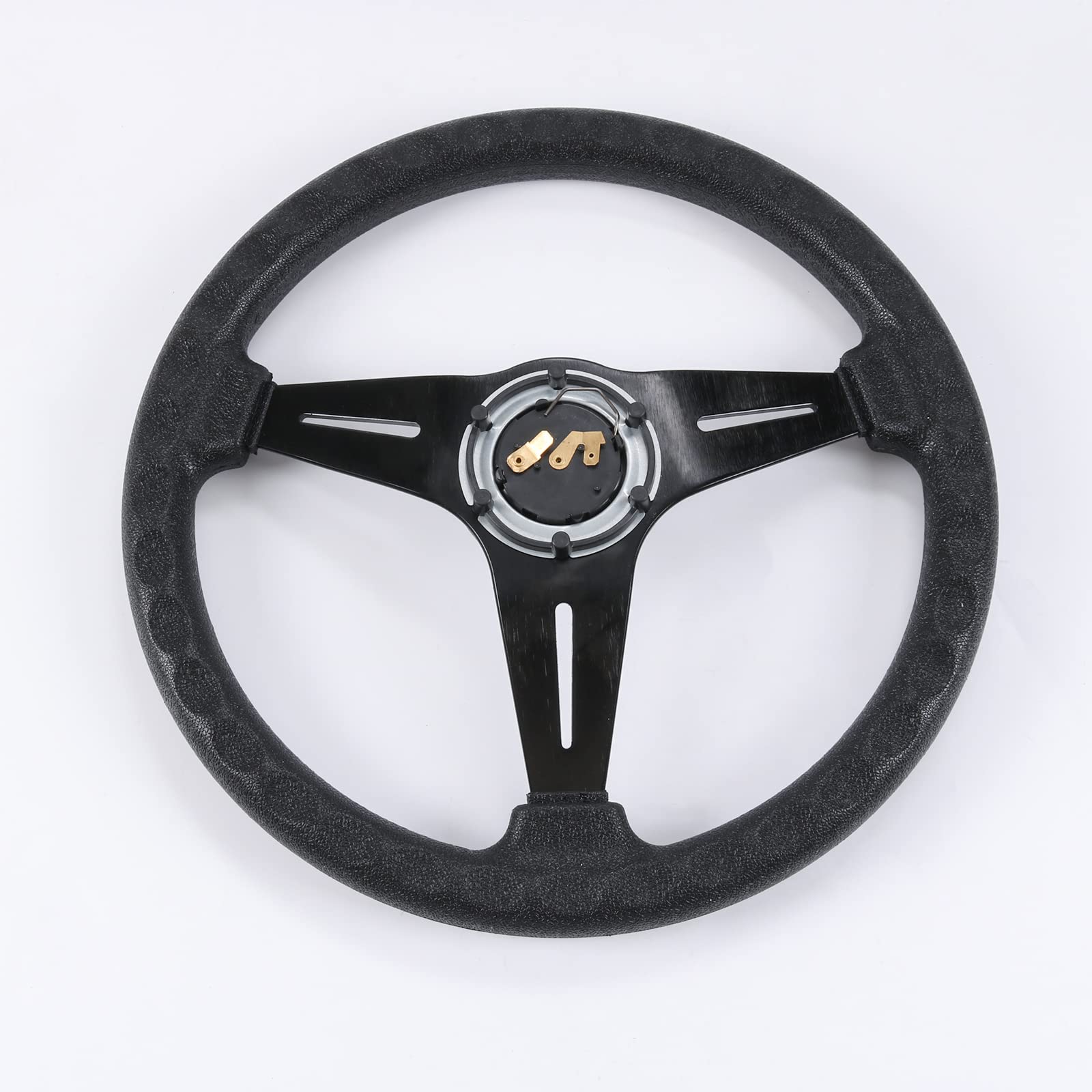 WOWYZL 13.8” Auto Racing Steering Wheel Flat Drifting 6 Bolts Car Sport Steering Wheel Pu Leather and Aluminum Spokes with Horn Button (Black)