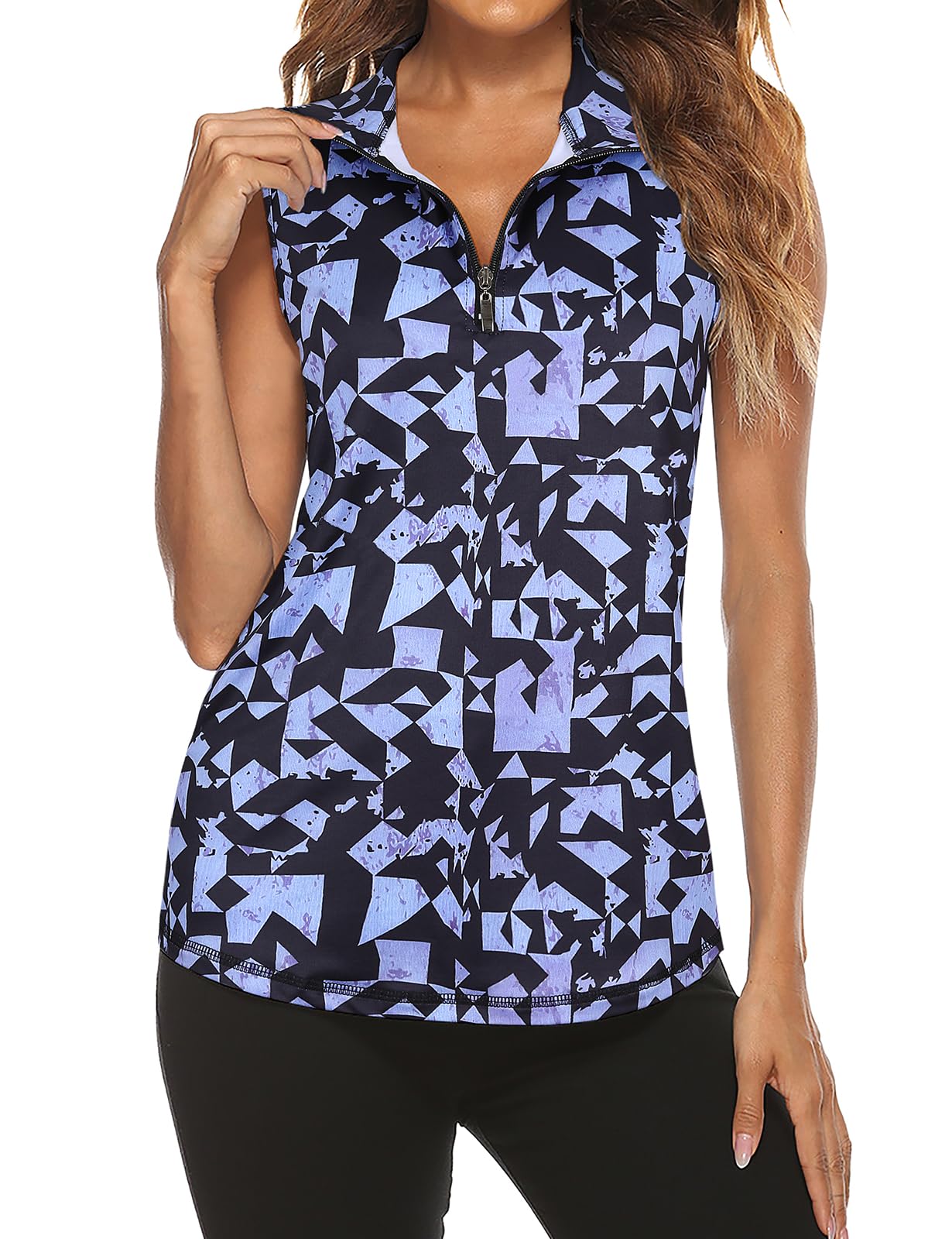Tanst Sky Women's Sleeveless Golf Polo Shirts Quarter Zip Workout Tank Top Moisture Wicking Clothes