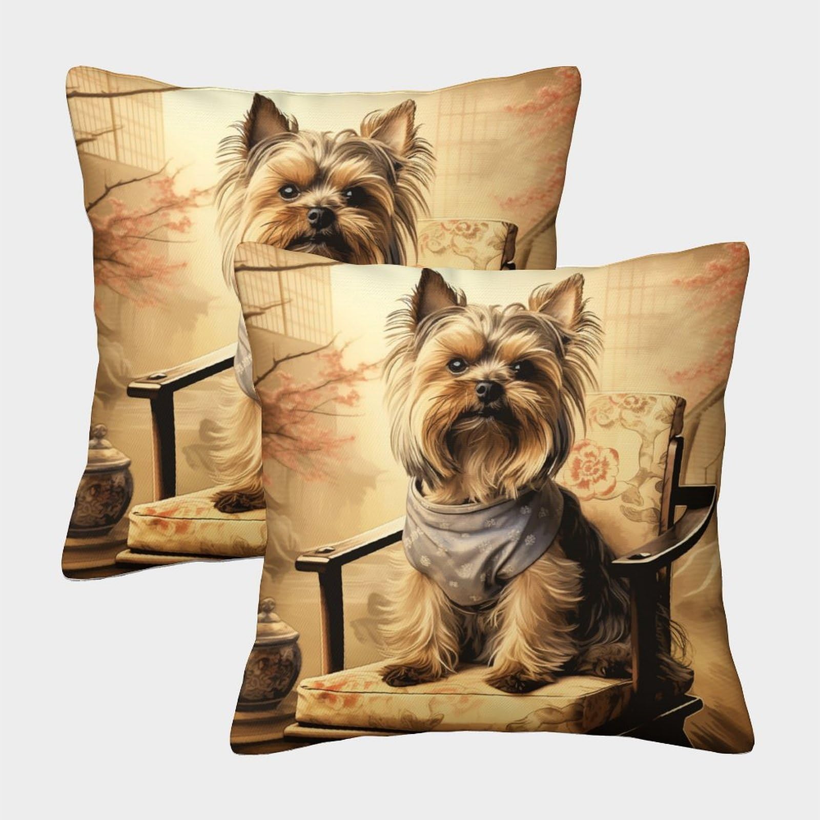 Kkpbhtyvg Style-9 Yorkshire Terrier Cushion Cover Set Of 2 Decorative Machine Washable Pillowcases Square Pillow Cases With Invisible Zipper Cushion Covers For Sofa Couch Home Bedroom Throw Pillow Case 45X45cm