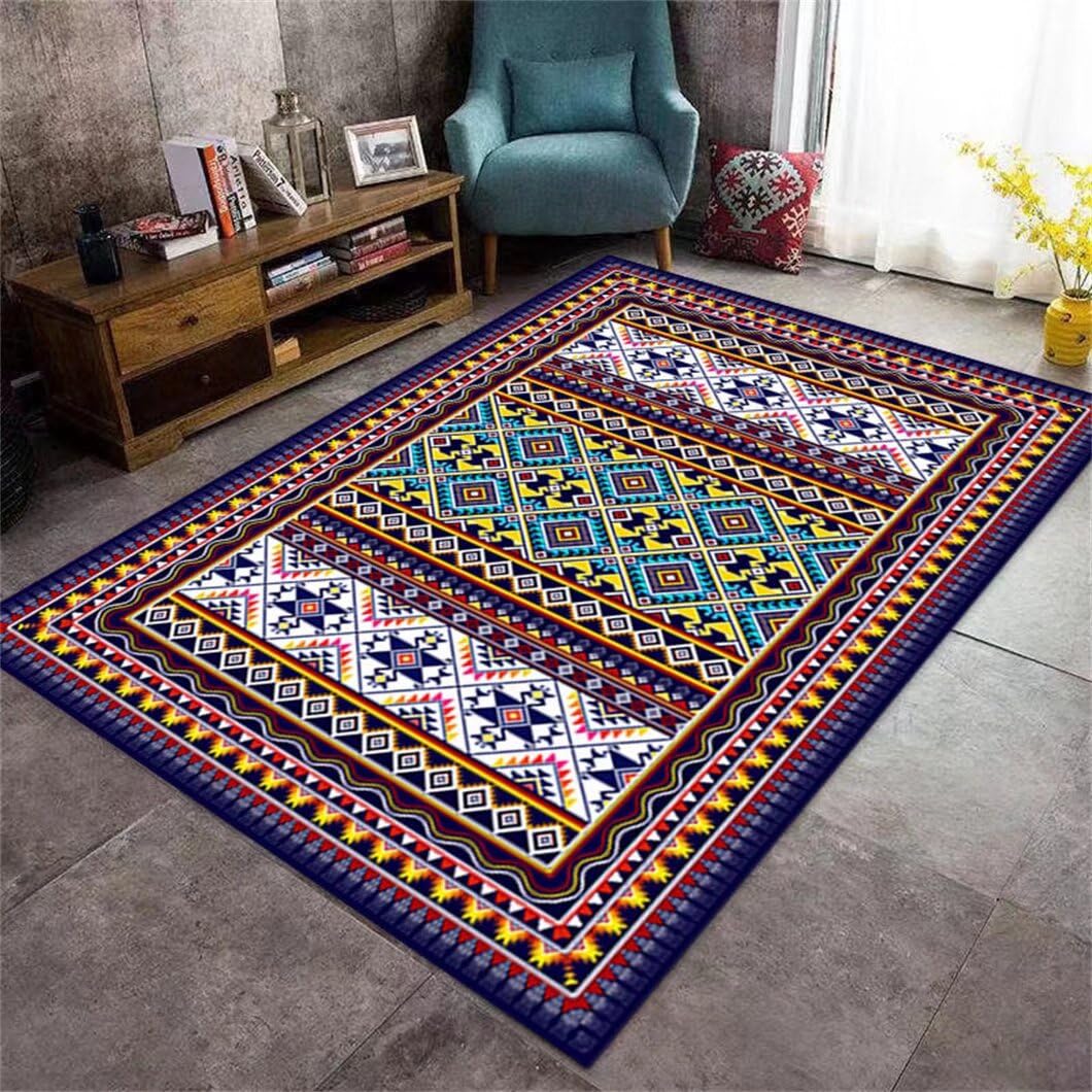 Tapis doux chambre et salon bleu rétro pour une ambiance cosy