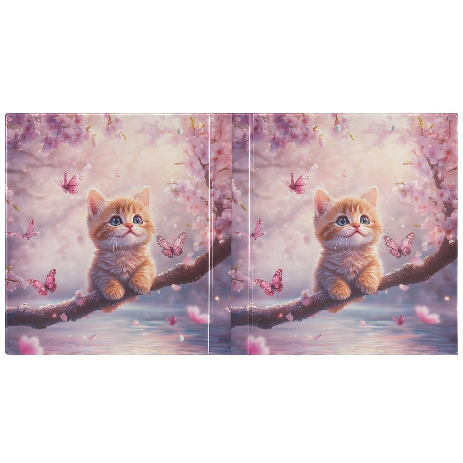Carpeta impresa de tres anillas, carpeta de anillos en D con bolsillos, carpetas decorativas para la escuela, la universidad u oficina, lindo gato rosa