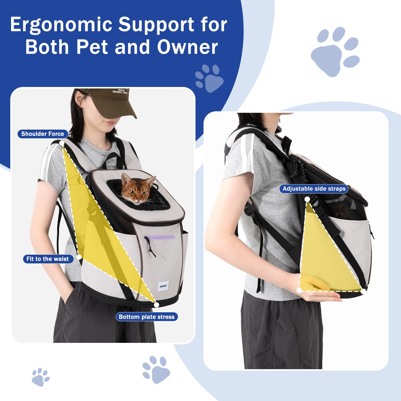 Mochila transportadora de nailon impermeable para gatos y perros, bolsa de viaje de malla transpirable con clip de seguridad para senderismo y camping, hasta 9 kg (gris)