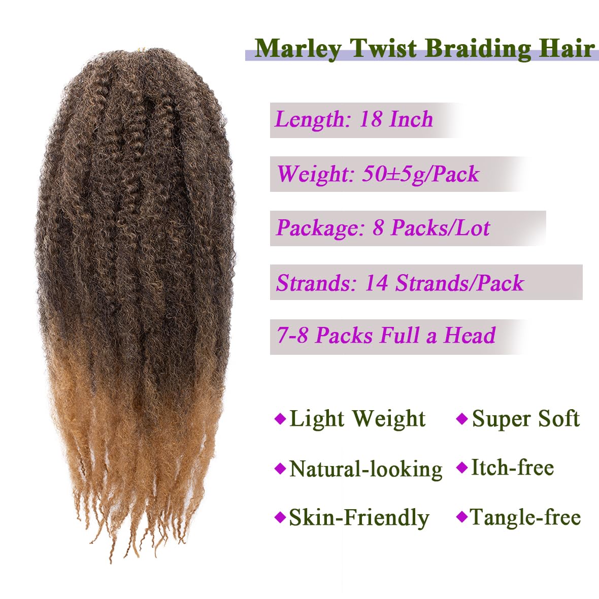 Kachanaa 18 Inch Jumbo Marley Braids Pre Fluffed Afro Twist Hair for Jumbo Braids 8 Packs Springy Afro Kinky Curly Marley Twist Hair Extensions for Locs /T27# - Image 3