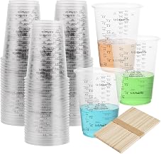 100Pcs Resin Mixing Cups, Plastic Measuring Cups with Scale, 240ml/8oz Mixing Cups with Stirrers Sticks for Paint Graduated Pigment Liquids