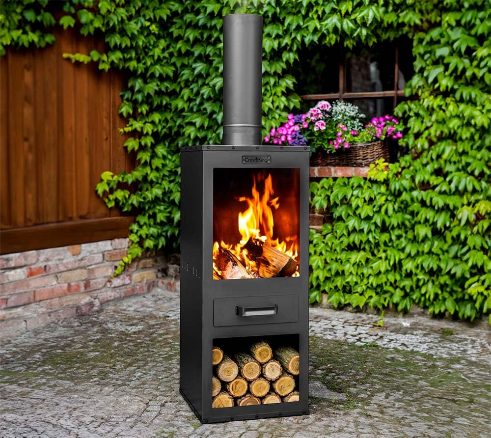 CookKing Terrassenofen Rosa | Stahl Schwarz 40x40x150 cm | Gartenofen & Outdoor Ofen