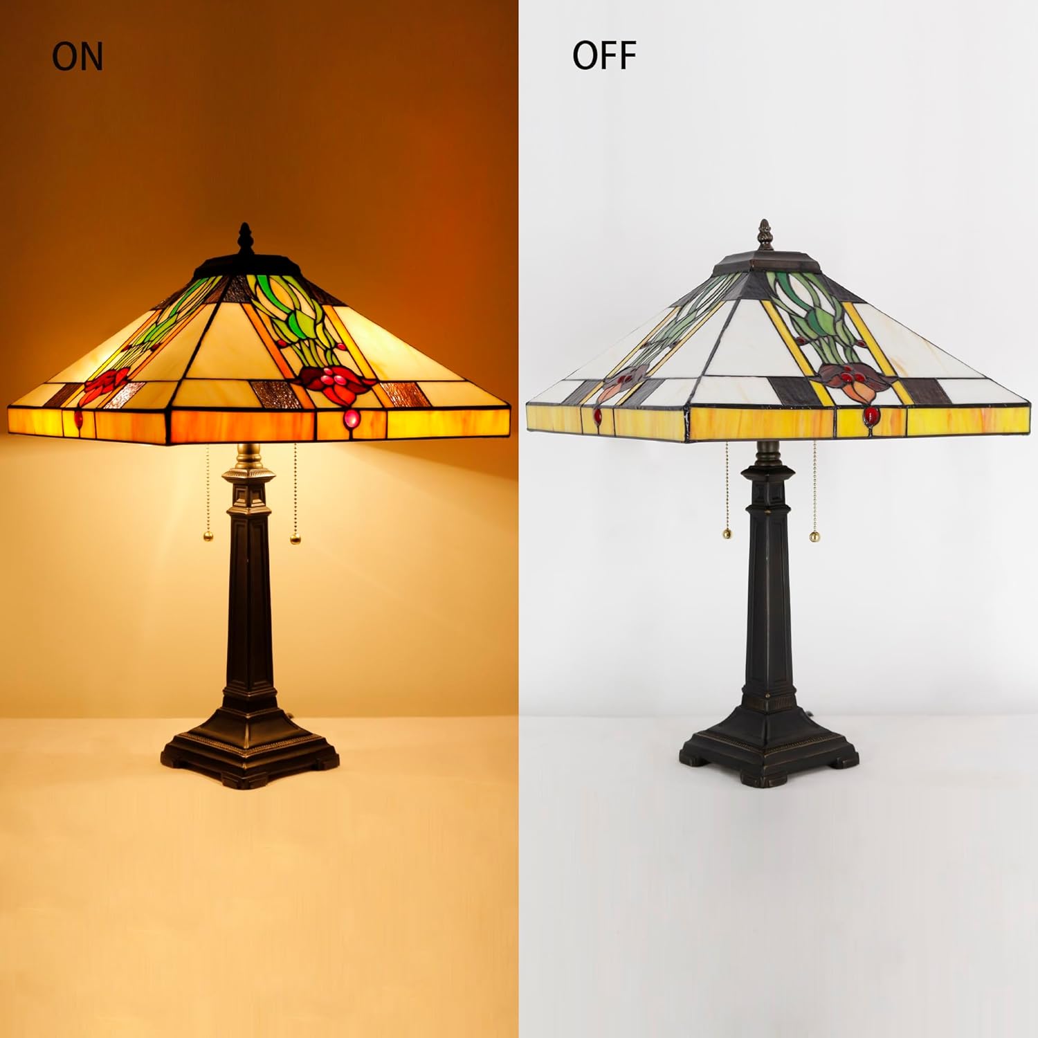 Tiffany Table Lamp Tulip Flower Mission Style Stained Glass 16X16X23 Inches Desk Reading Light for Bedrooms Living Room Study Home Office