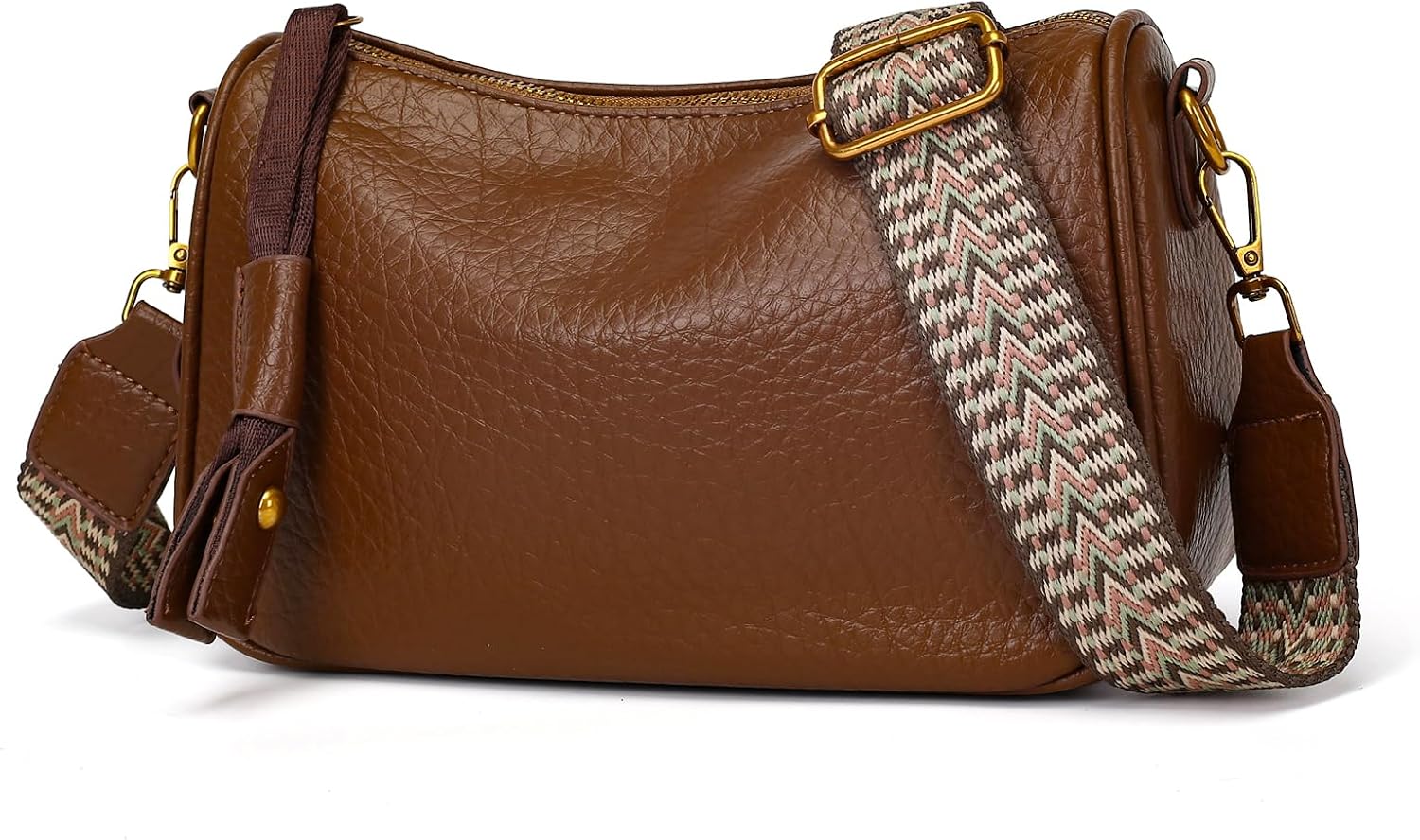 Women Leather Crossbody Purse Small Shoulder Bag with Wide Adjustable Strap
