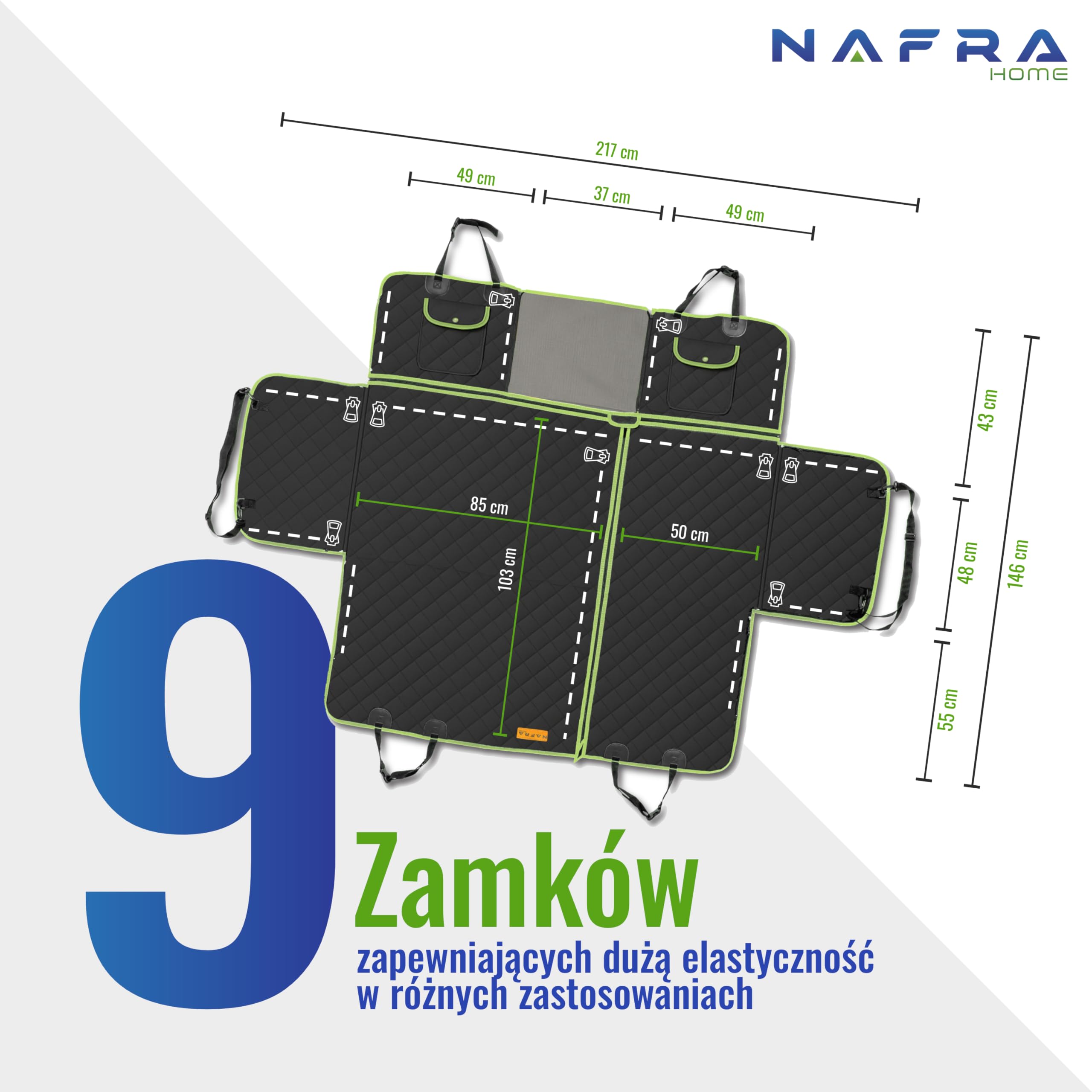 Mata dla Psa do Samochodu 6-w-1 – Pokrowiec na Siedzenia dla Psa z 9 Zamkami, Wodoodporny Oxford 600D, Okno z Siatki, Ochrona Drzwi i Boczna, Mata Samochodowa dla Psa, Czarny