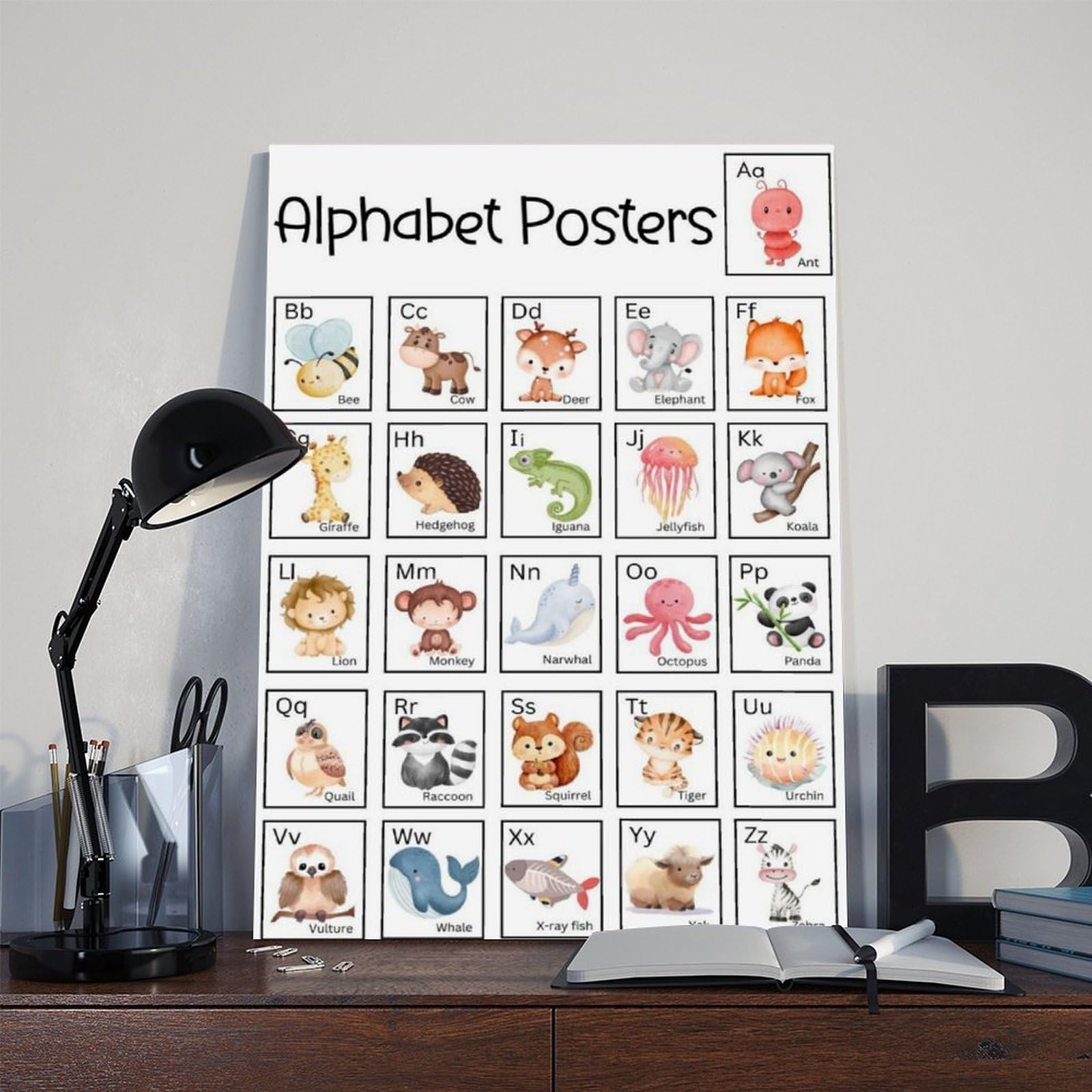 Poster sur toile à thèmes éducatifs Alphabet de A à Z (9) - Décoration murale pour salon, chambre à coucher - 40 x 60 cm
