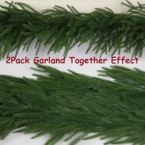 Miniatura 6 de Paquete de 2 guirnaldas de Navidad, guirnalda de pino Norfolk artificial de tacto real, vegetación realista de polietileno para manto, chimenea,