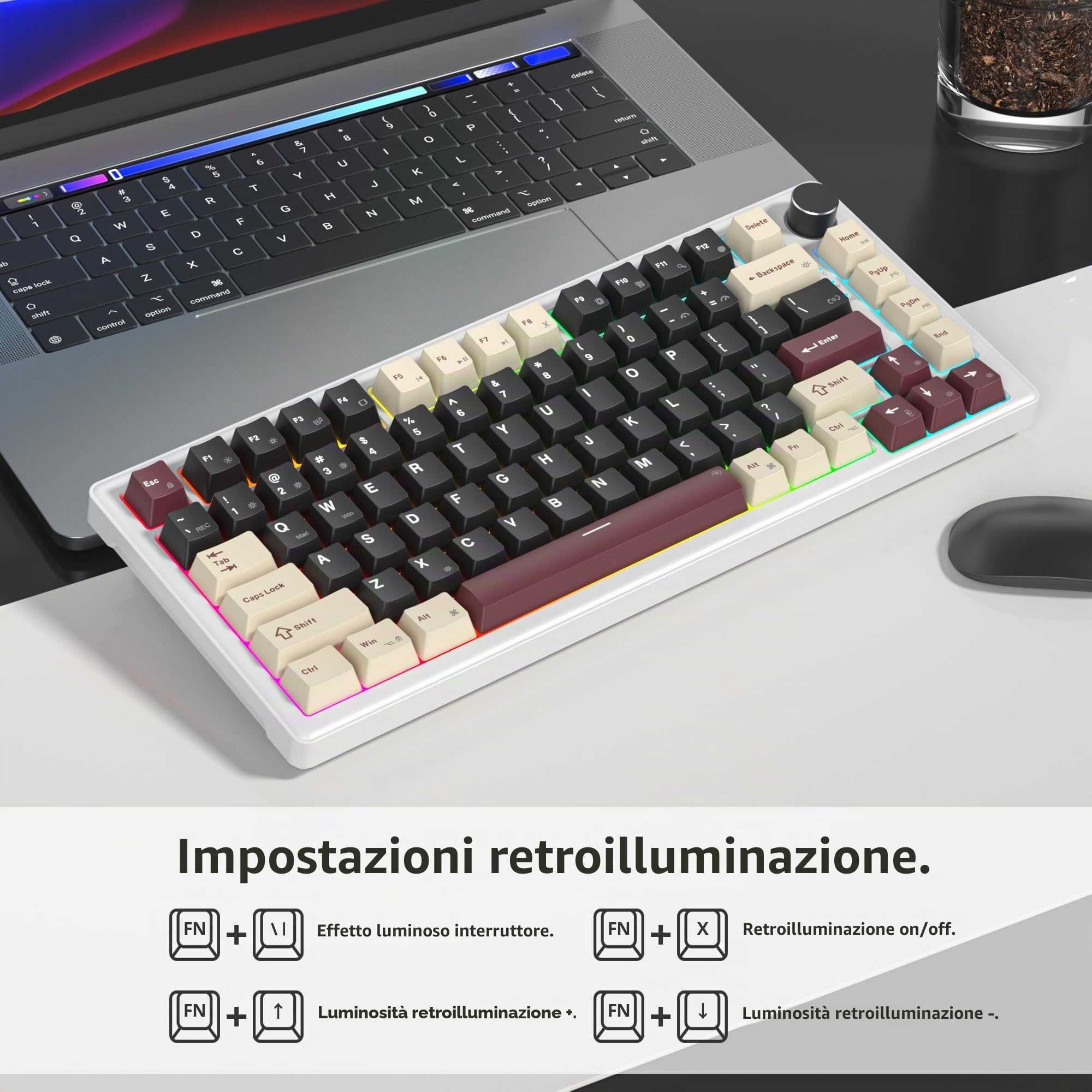 SOLIDEE Tastiera Gaming Meccanica 75%, Retroilluminata RGB, Hot Swappable, TKL NKRO, 82 Tasti, Manopola Volume