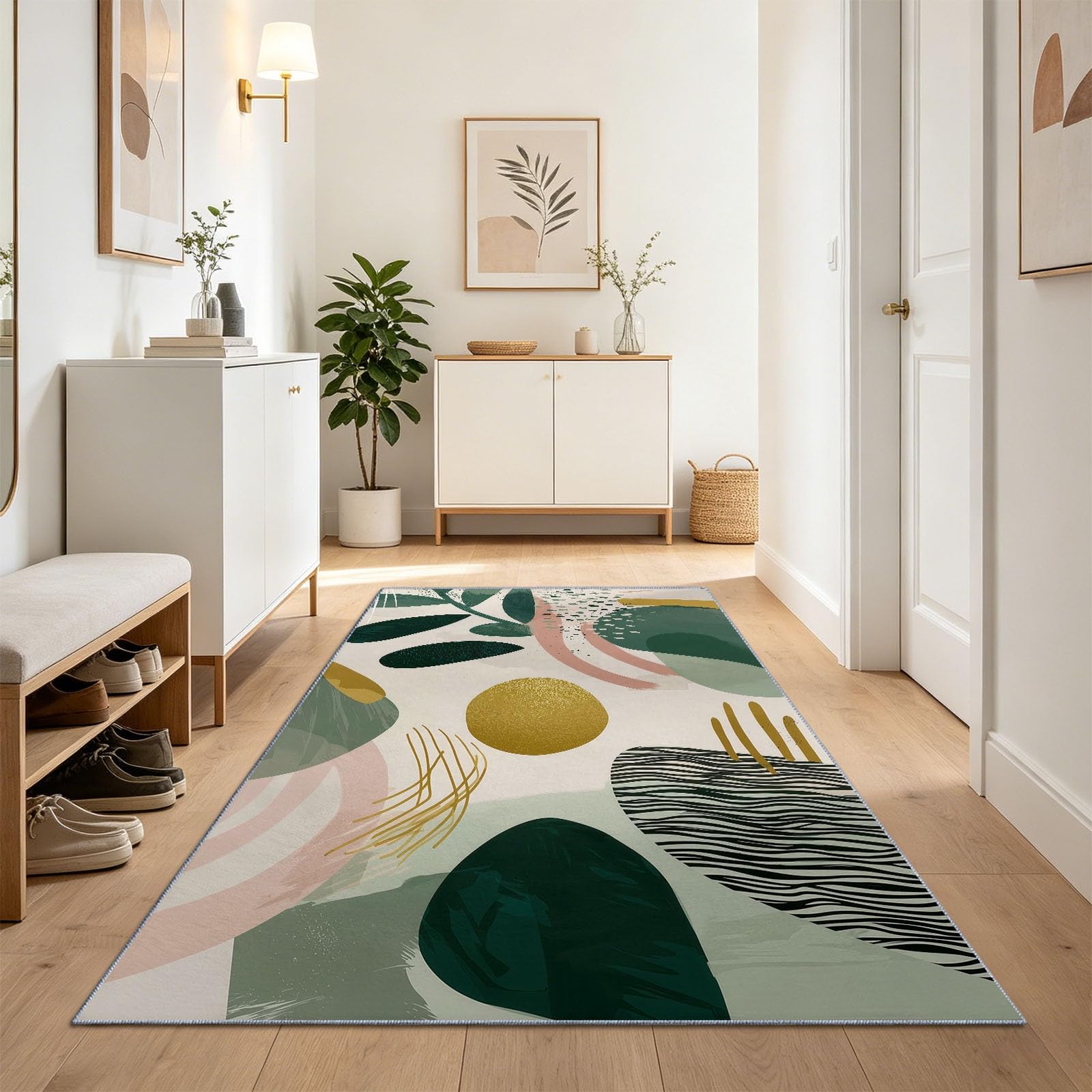 Tapis couloir 80x200 pour entrée chaleureuse et déco verte abstraite moderne