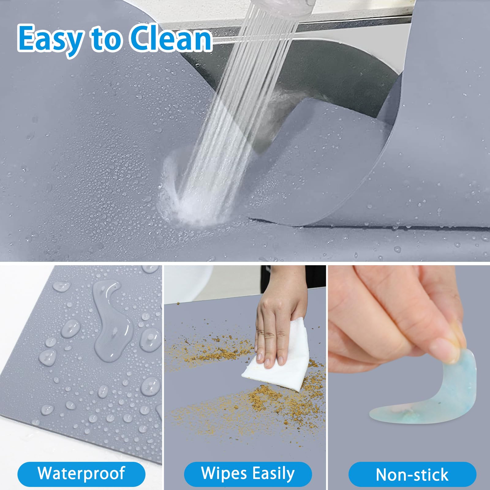 AECHY Extra große Silikonmatte, 200 x 50 x 0,20 cm, Mehrzweck-Silikonmatte, dick, hitzebeständig, gerollt, Küchentheke, wasserdichte Silikonmatten für Küchentheke, Dunkelgrau | Dicke, rutschfeste Silikon-Thekenmatte, wasserdichter Küchen-Arbeitsplattensch