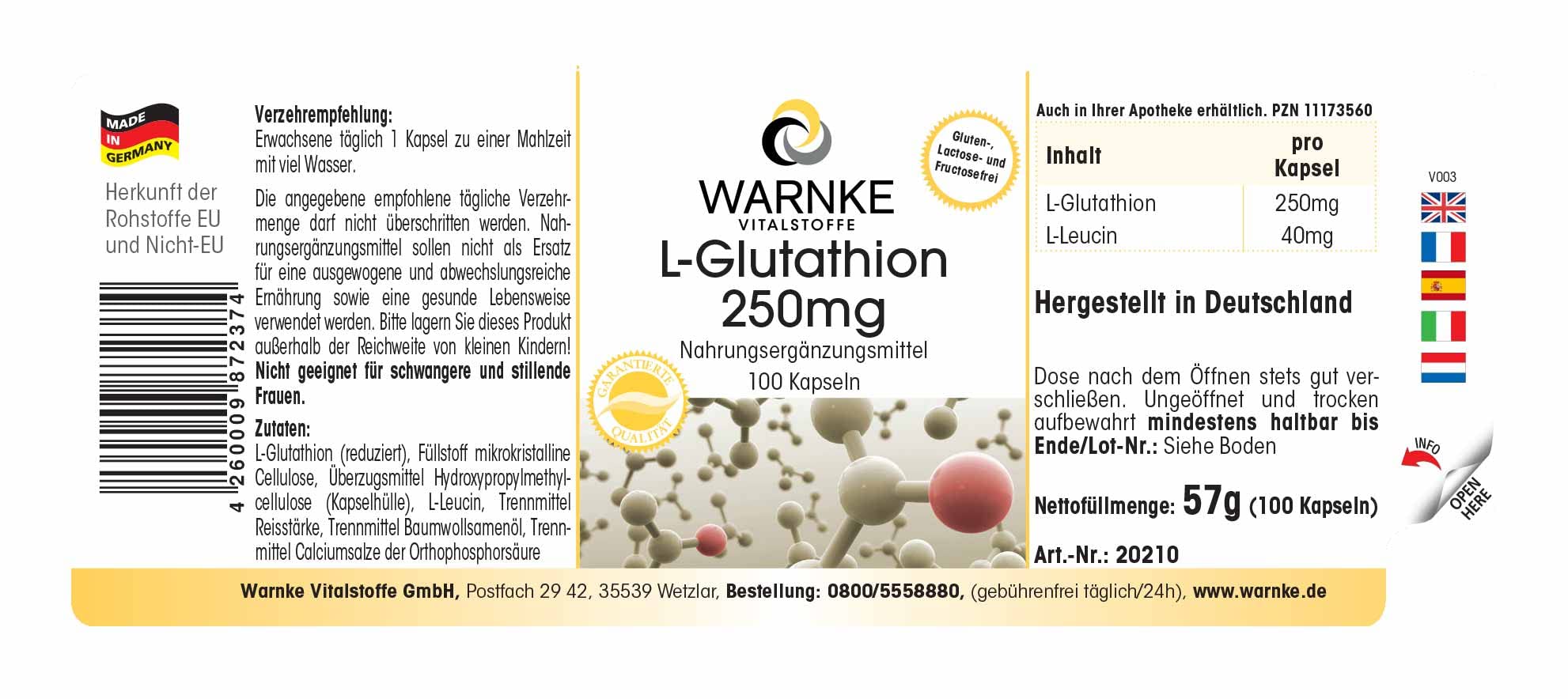 L-Glutathion 250mg - 100 gélules | Herba Direkt - Qualité des pharmacies allemandes