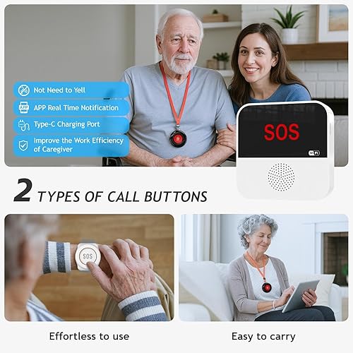 Miniatura 3 de WiFi Smart Wireless Caregiver Pager Botón de llamada Sistema de alerta de emergencia Botón de alerta de vida para pacientes ancianos personas