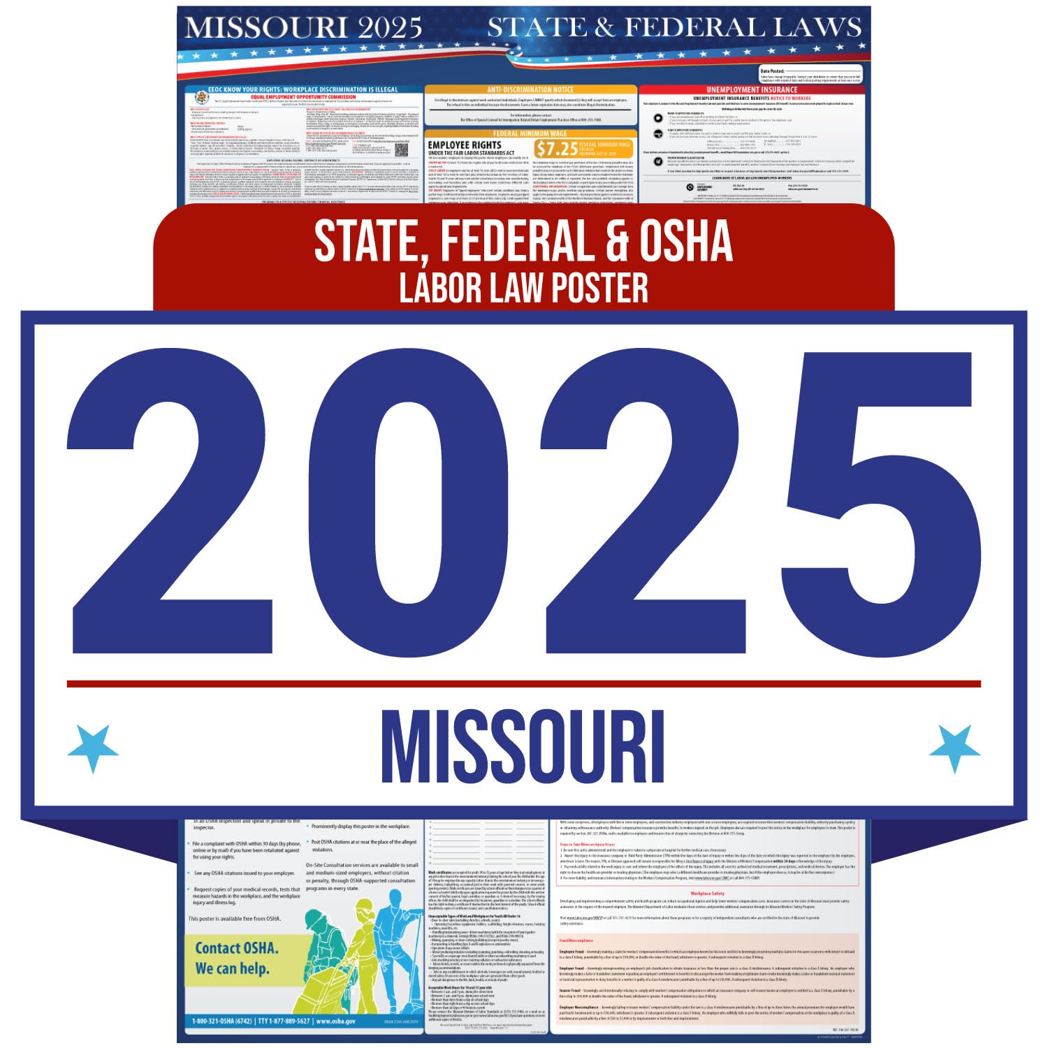 Amazon.com : 2025 Missouri State and Federal Labor Law Poster - OSHA Workplace Compliant ...