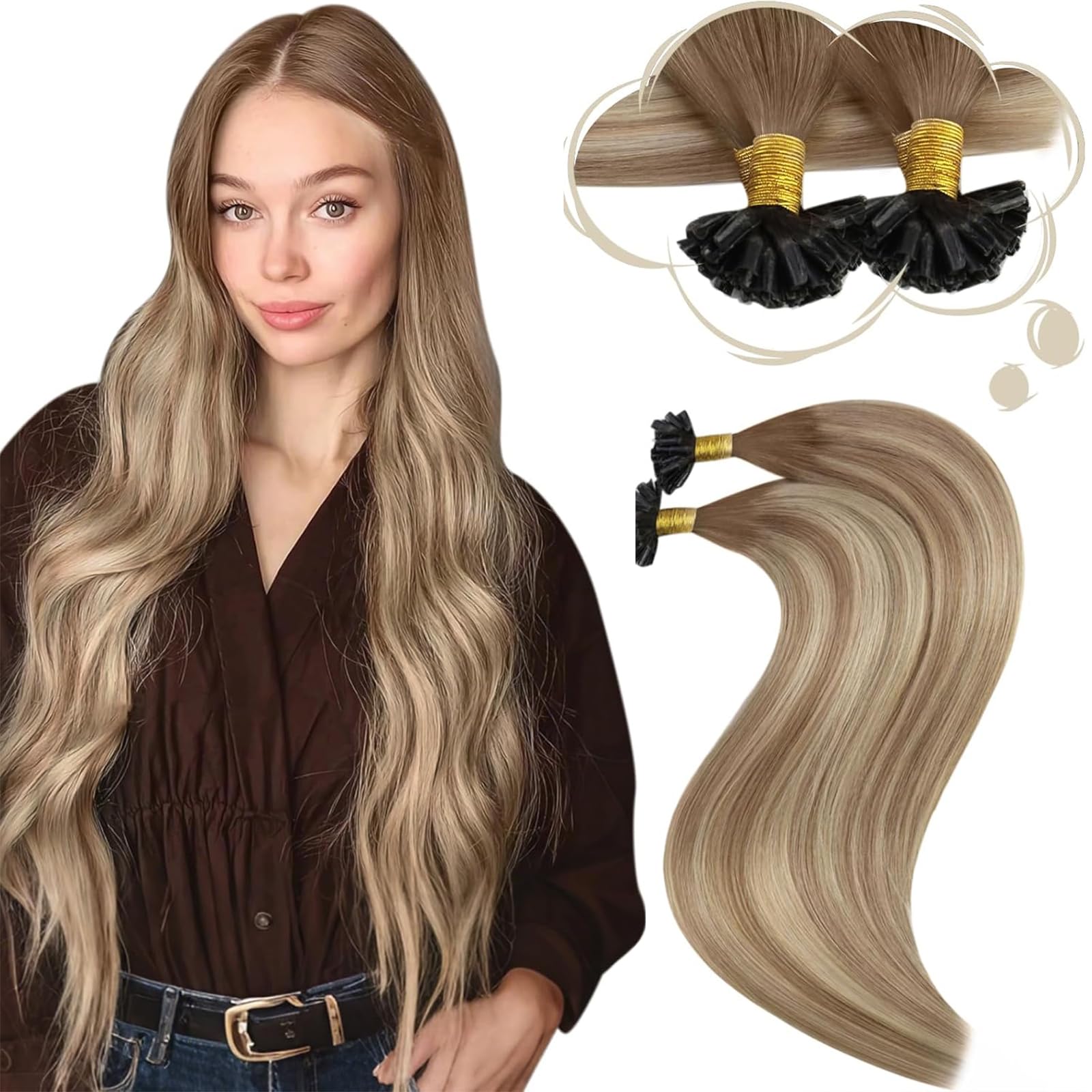 Moresoo Haarverlängerung Echthaar Bondings Extensions Echthaar Bondings