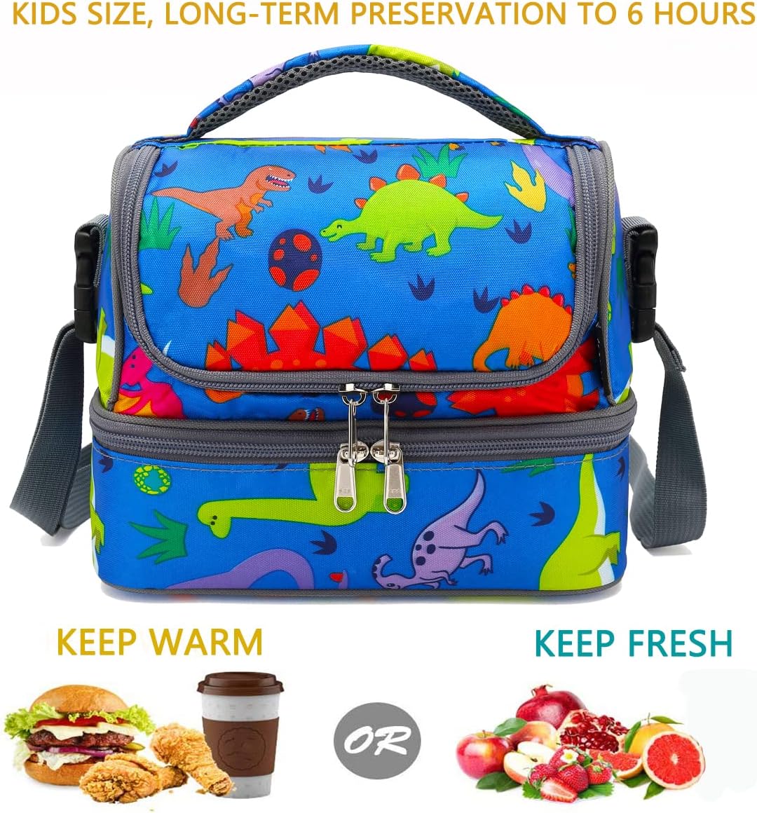 FlowFly Kids Double Decker Cooler Insulated Lunch Bag Large Tote for Boys, Girls, Men, Women, With Adjustable Strap, Dinosaur - Image 2