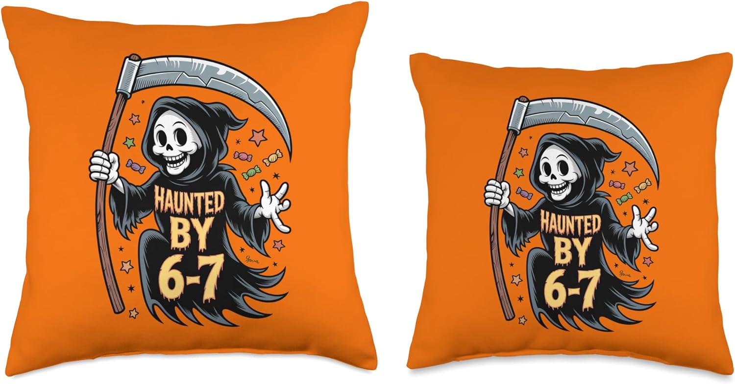 Funny Halloween Outfit Haunted by 6 7 Throw Pillow