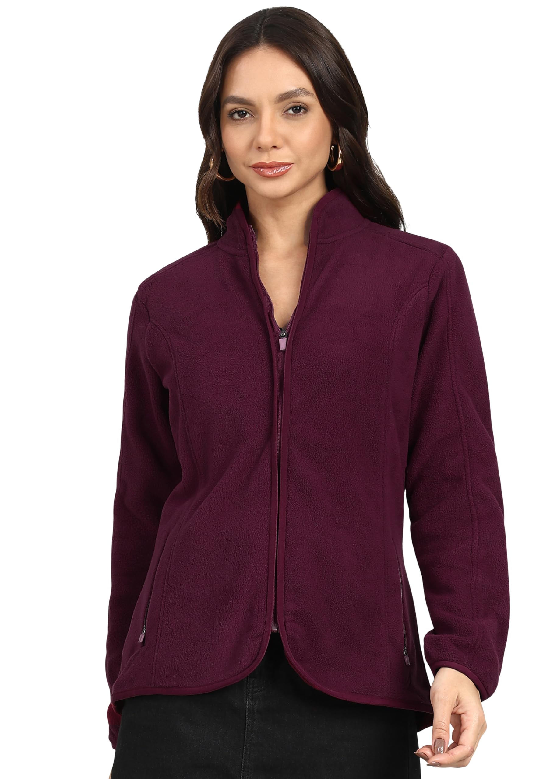 alan jones clothing Women's Standing Collar Zipper Fleece Standard Length Jacket-picture-48