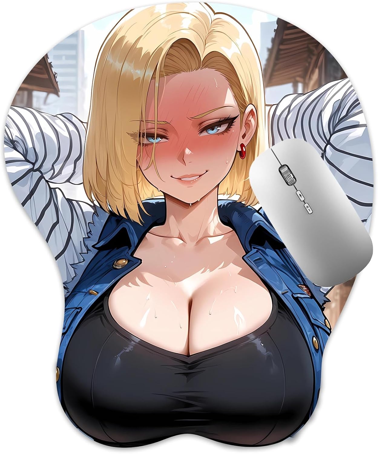 3D Mouse Pad, Oppai Mousepad with Soft Gel Wrist Rest Anime Manga Gaming Boob pad Anti-Slip Mouse Mat, Androi 18