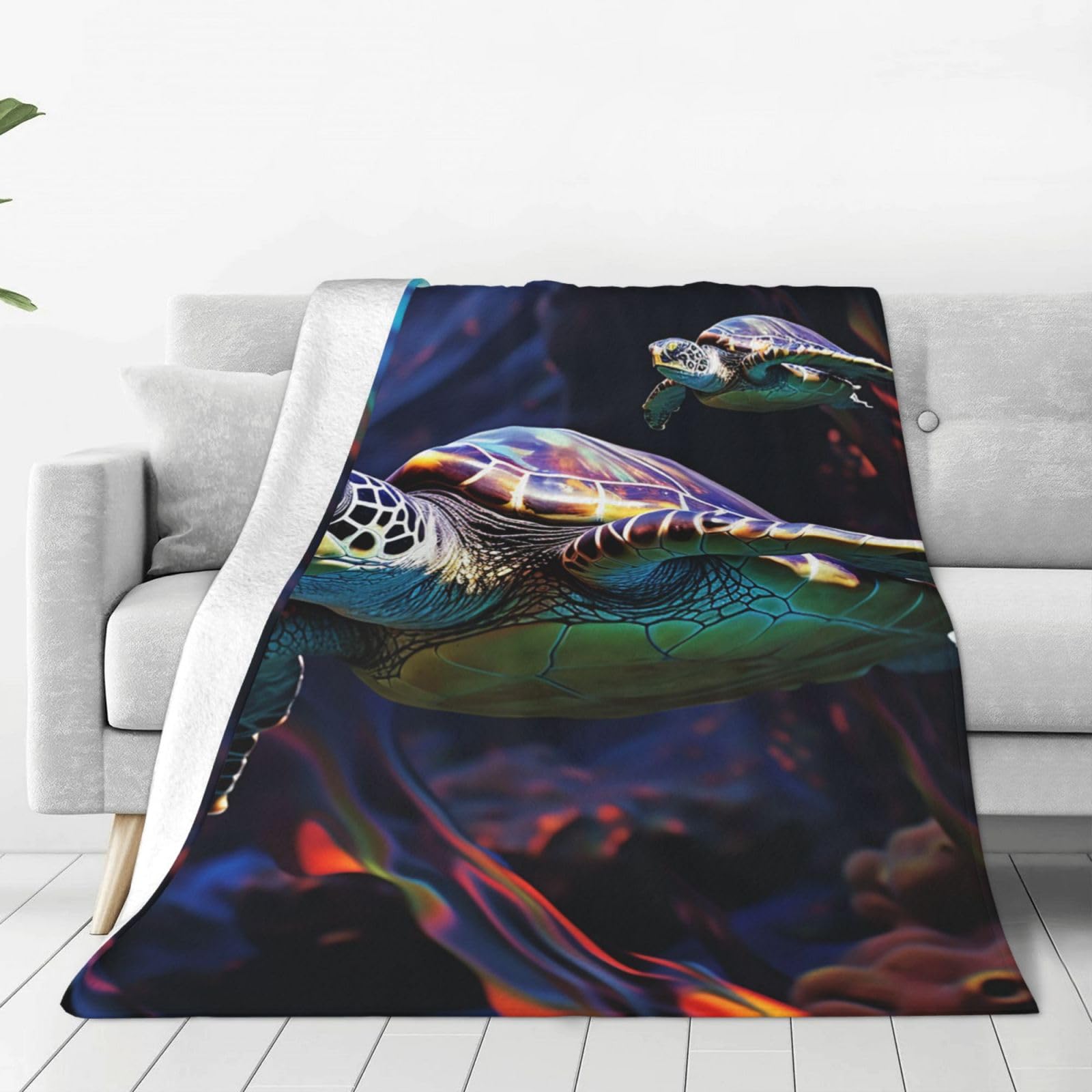 A Colorful Tropical sea Turtle Throw Blanket for Couch, Plush Fuzzy Soft Flannel Blankets and Throws for Sofa, 40"x30" Bed Blankets for Travel Camping Chair, All Season Warm Fleece Blanket