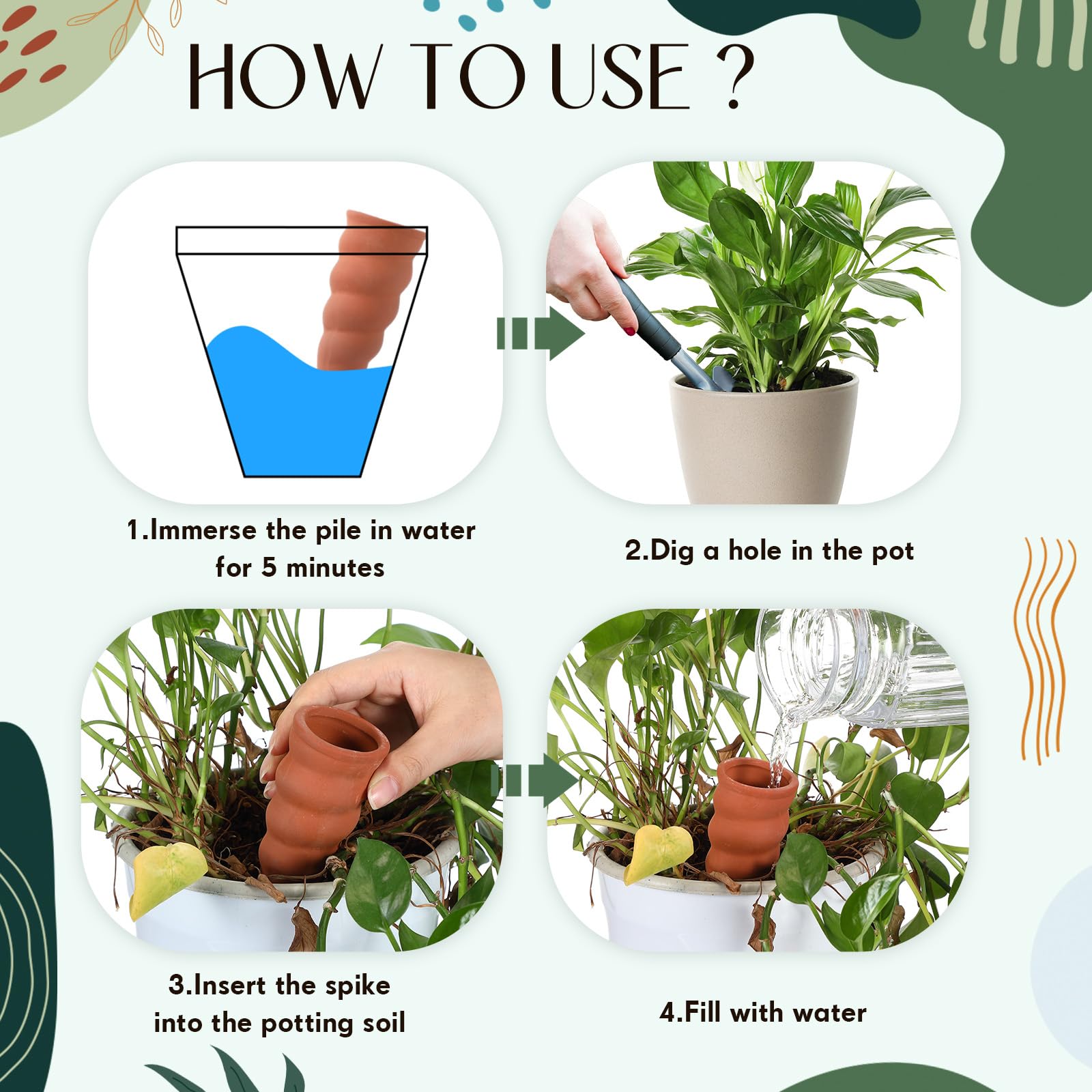 Geiserailie 8 Piezas Cono de Riego de Arcilla Globos de Riego de Terracota Ayuda para Regar Las Plantas Bolas de Riego de Arcilla Dispensador de Agua de Cerámica para Plantas