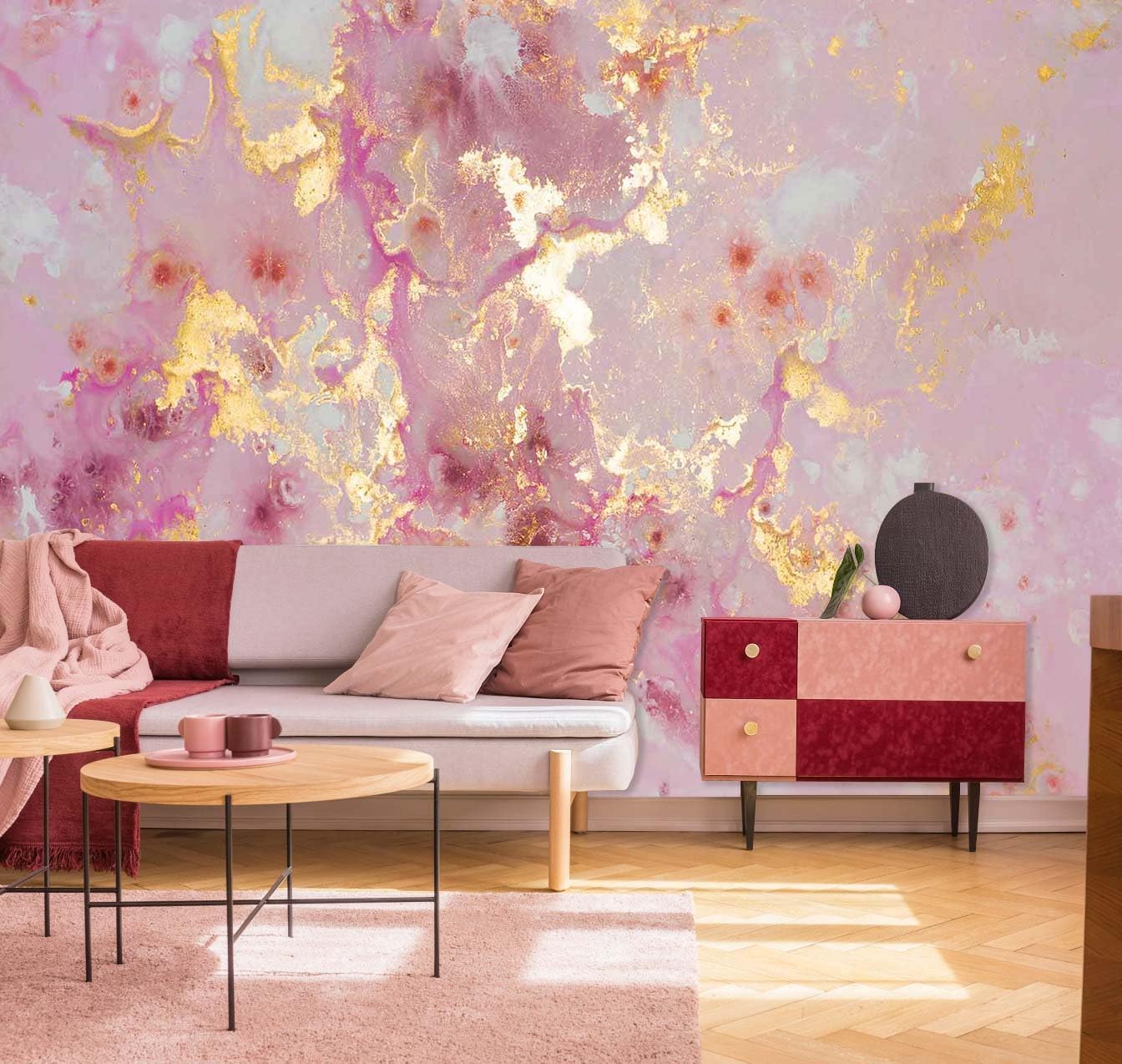 Poster Mural Marbre Violet et Or pour Décoration Restaurant et Salon