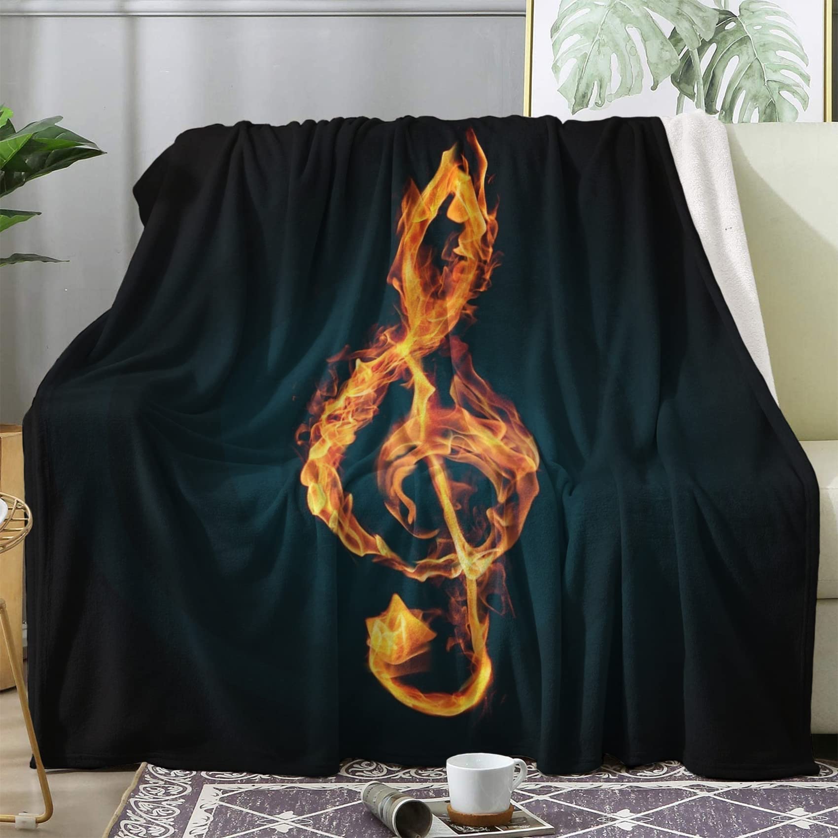 Plaid musique couverture polaire 200x200 cm jaune lit et canape