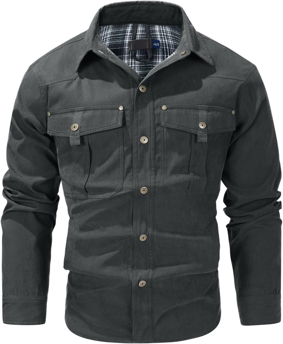 Eisctnd Men's Flannel Lined Shacket Lightweight Warm Snap Western Plaid Shirt Jacket for Outdoor Cowboy Casual Work - Image 7
