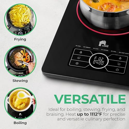 Miniatura 5 de EconoHome Superconductor - Estufa eléctrica portátil  1500 W extra fina (0.71 pulgadas) y adecuada para todo tipo de utensilios de cocina, estufa