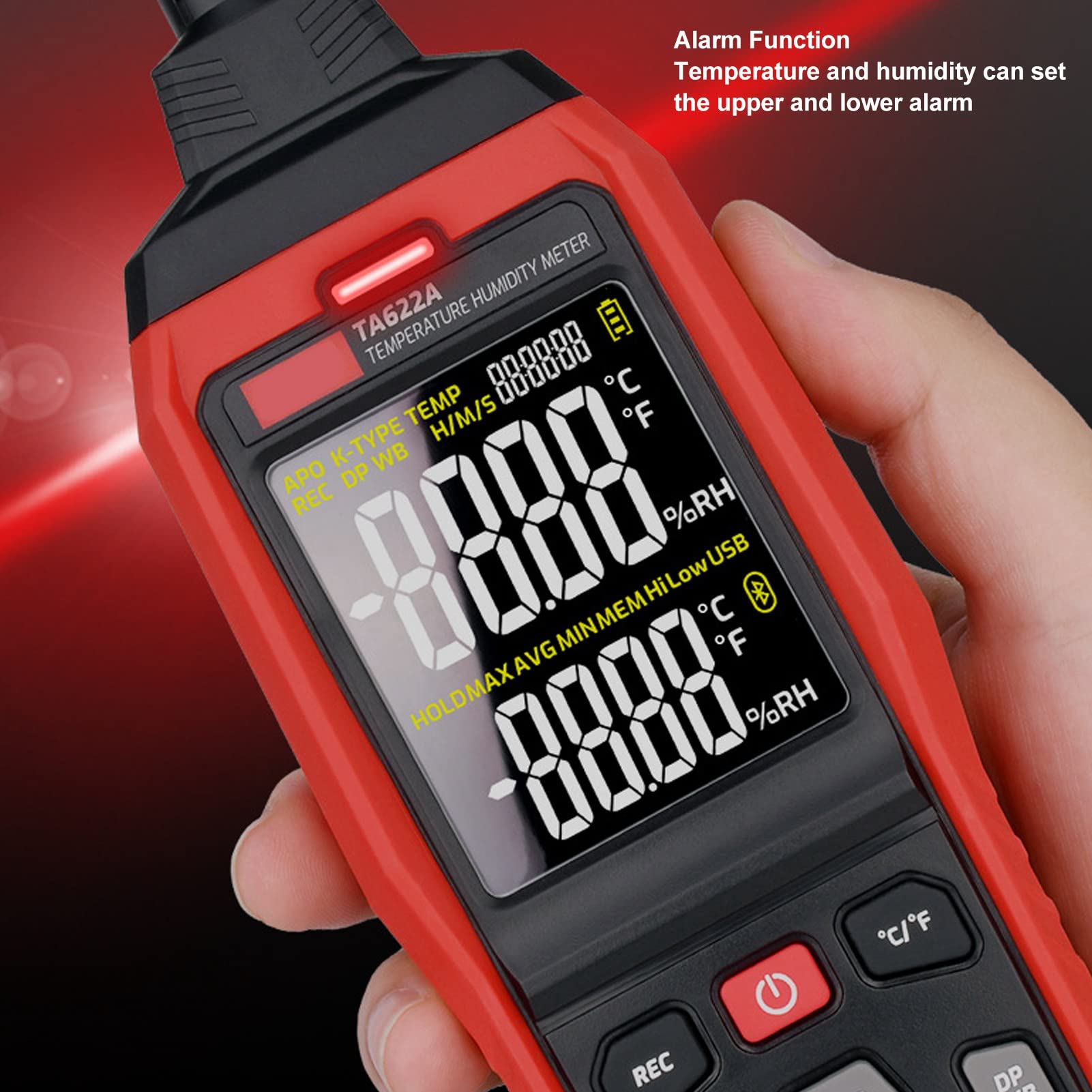 Tbest Misuratore Digitale di umidità e Temperatura, Igrometro con Misurazione del Punto di Rugiada e del Bulbo Umido Sensore SHTC3 Ad Alta Precisione Funzione di Allarme Personalizzata Display LCD