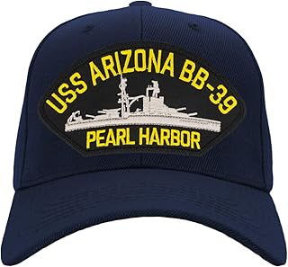 PATCHTOWN USS Arizona BB-39 - Pearl Harbor - Hat/Ballcap Adjustable One Size Fits Most (Navy Blue, Standard (No Flag))