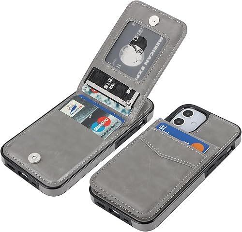 KIHUWEY Funda compatible con iPhone 12 Mini con soporte para tarjeta de crédito, cierre magnético de cuero de alta calidad, resistente funda