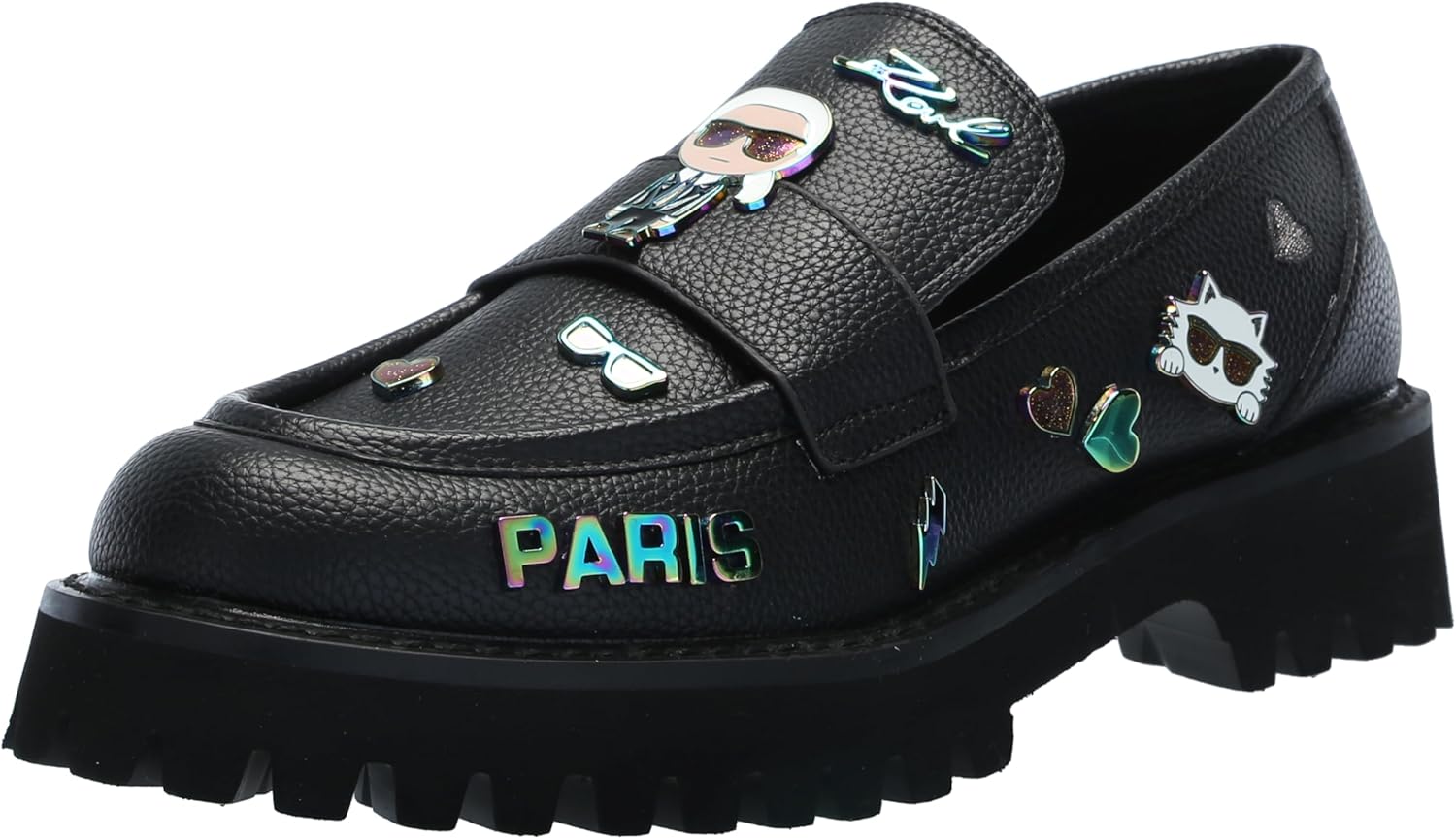 Karl Lagerfeld Womens Gaston Lug Sole Loafer with Pin Embellishments