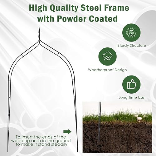 Miniatura 5 de Giantex Arco de boda de metal para jardín, 8.4 pies de alto x 4.6 pies de ancho, pérgola para plantas trepadoras, rosas y vides, interior y