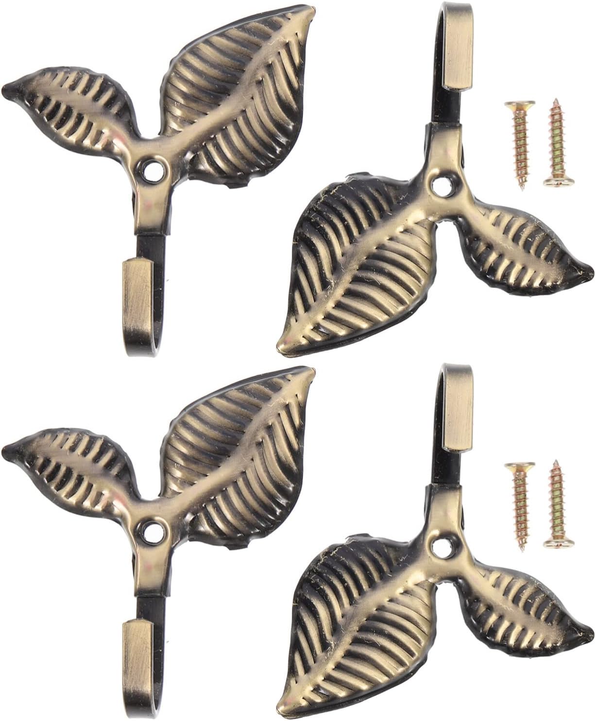 HOMSFOU Towel Hooks 4pcs Metal Leaf Shaped Single Wall Hooks Vintage