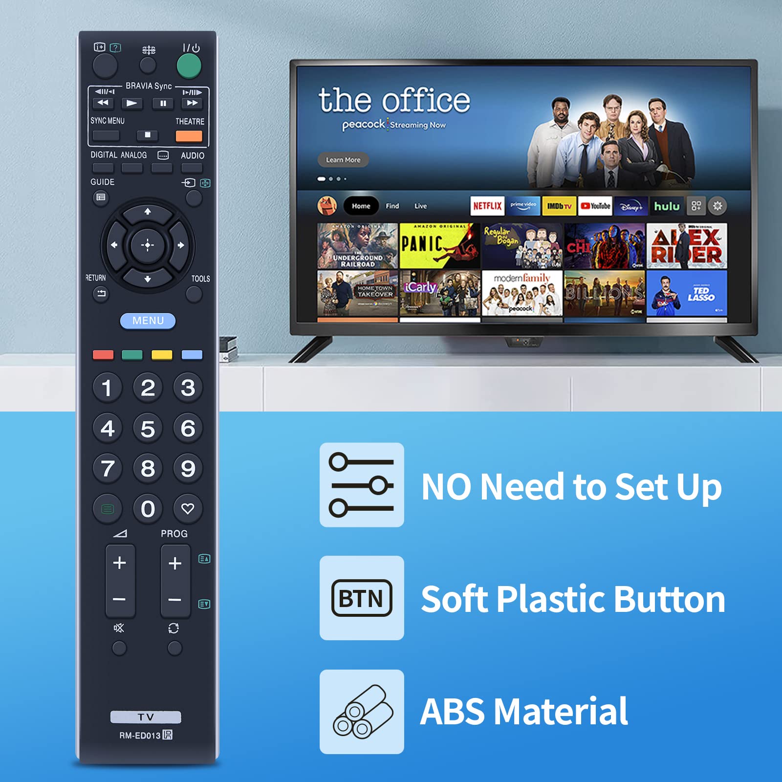 TCNOUMT RM-ED013 Remote Control Replacement for Sony Bravia LCD LED TV KDL-40L4000 KDL-40S4000 KDL-40U4000 KDL-40V4000 KDL-40V4210 KDL-40V4220 KDL-40V4230 KDL-46V4000 KDL-46V4210 - Image 3